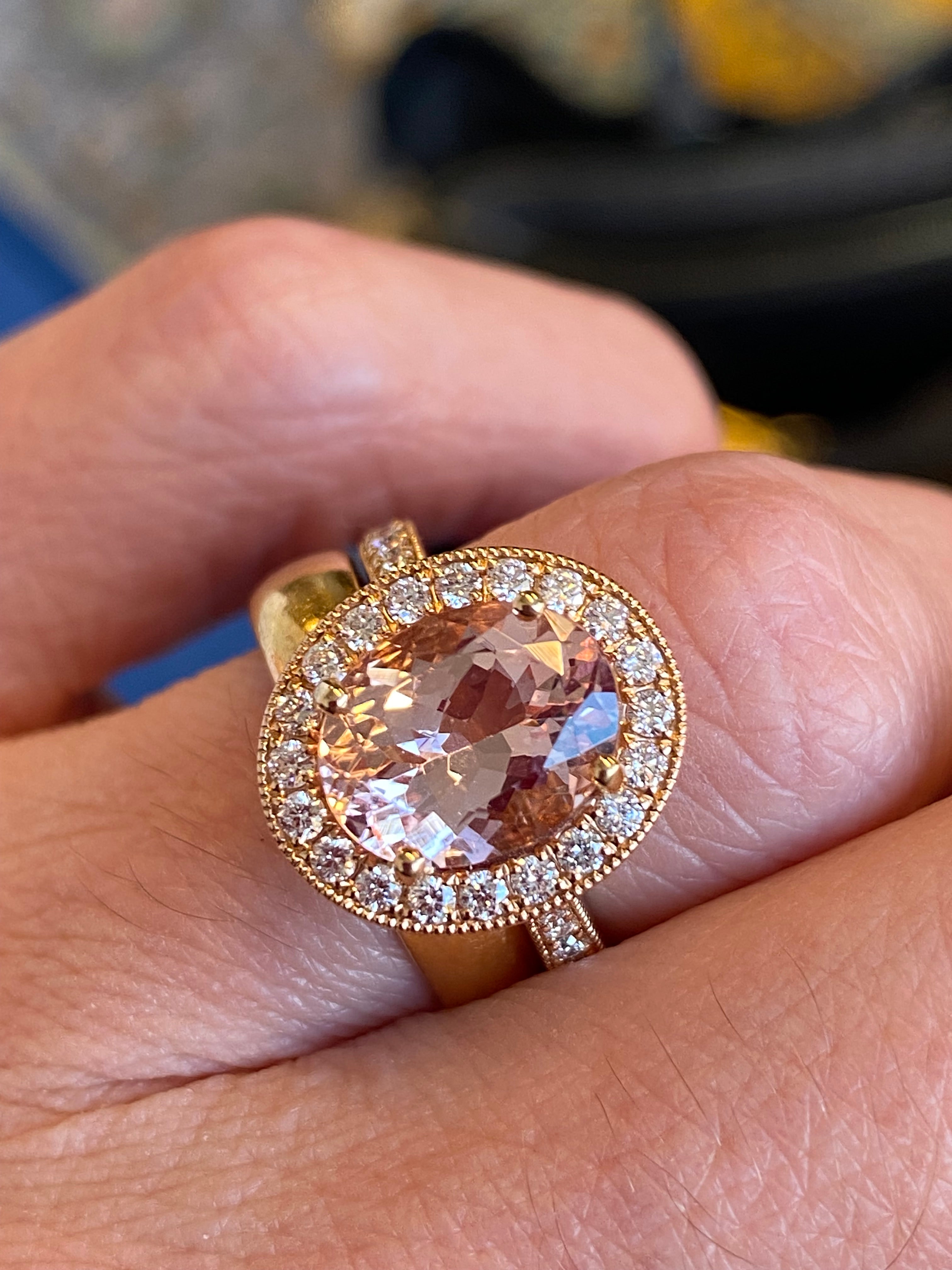 2.80 CTW Morganite and Natural Diamond Ring in 18ct Rose Gold