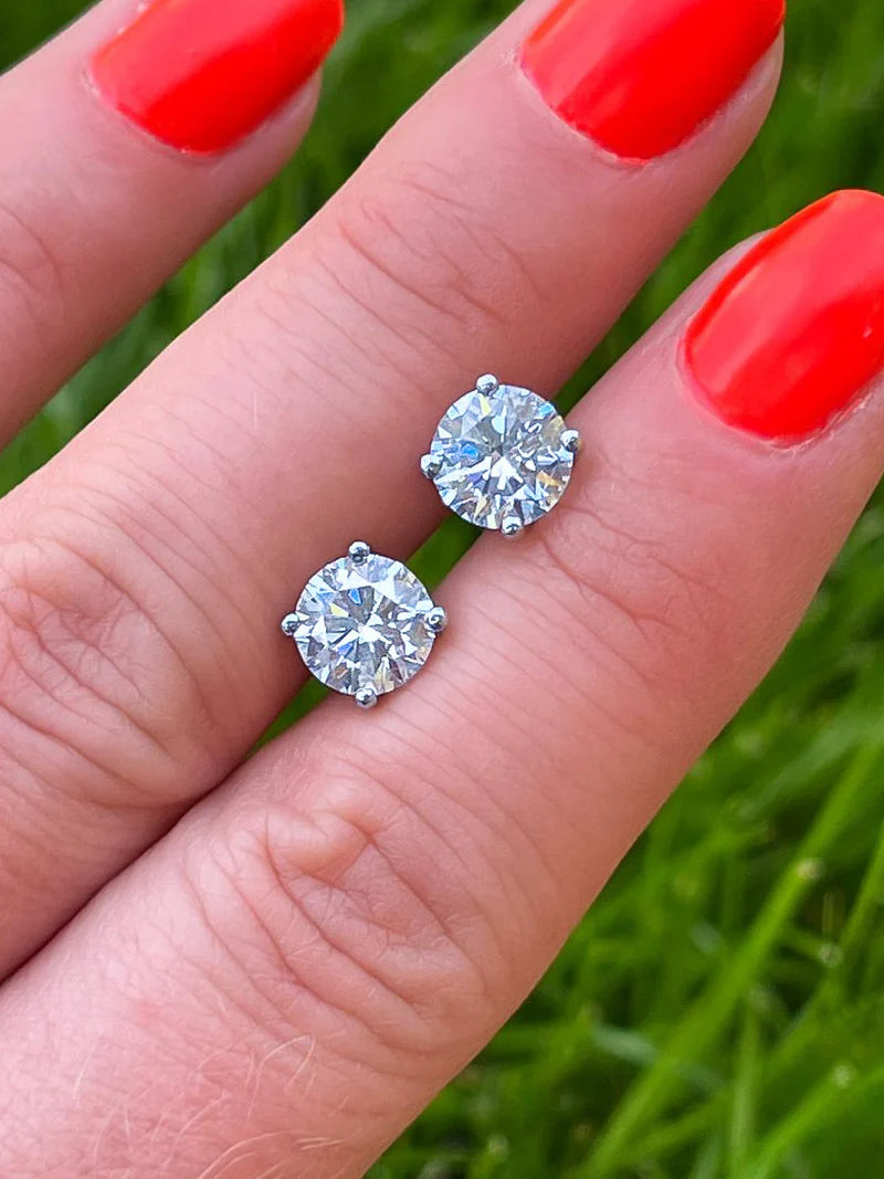 3.00 CTW + Lab Grown Diamond Solitaire Stud Earrings, at Least F Colour / VVS Clarity