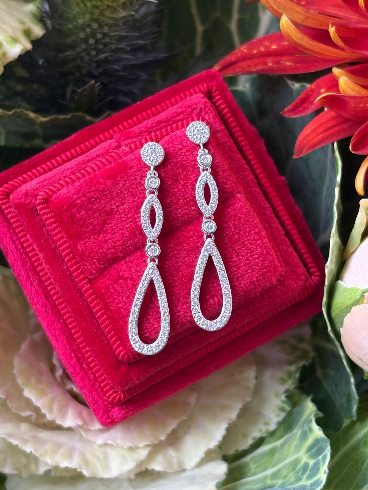 Statement Natural Diamond Drop Earrings in 18ct White Gold