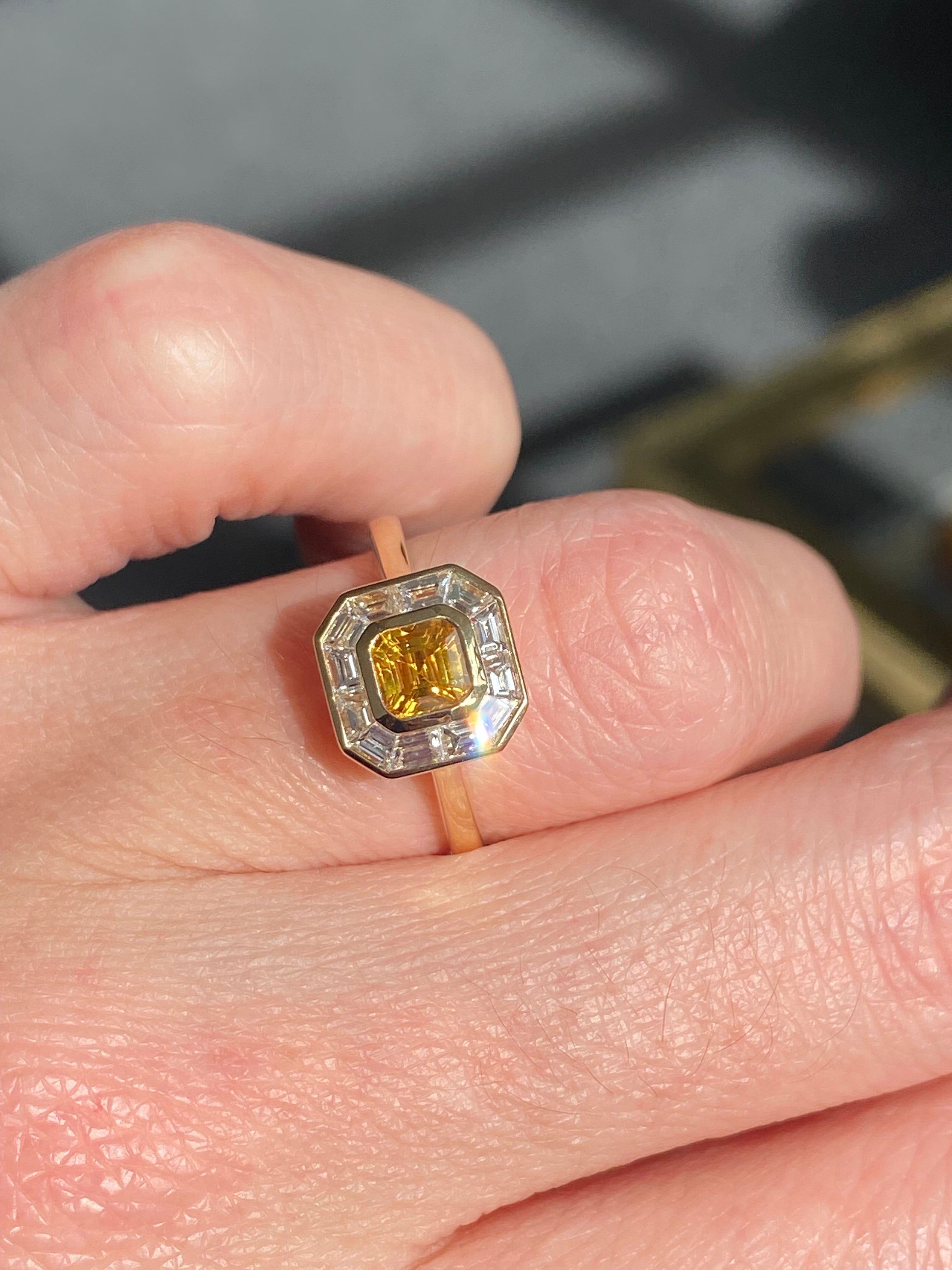 1.41 CTW Yellow Sapphire and Natural Diamond Ring in 18ct Yellow Gold