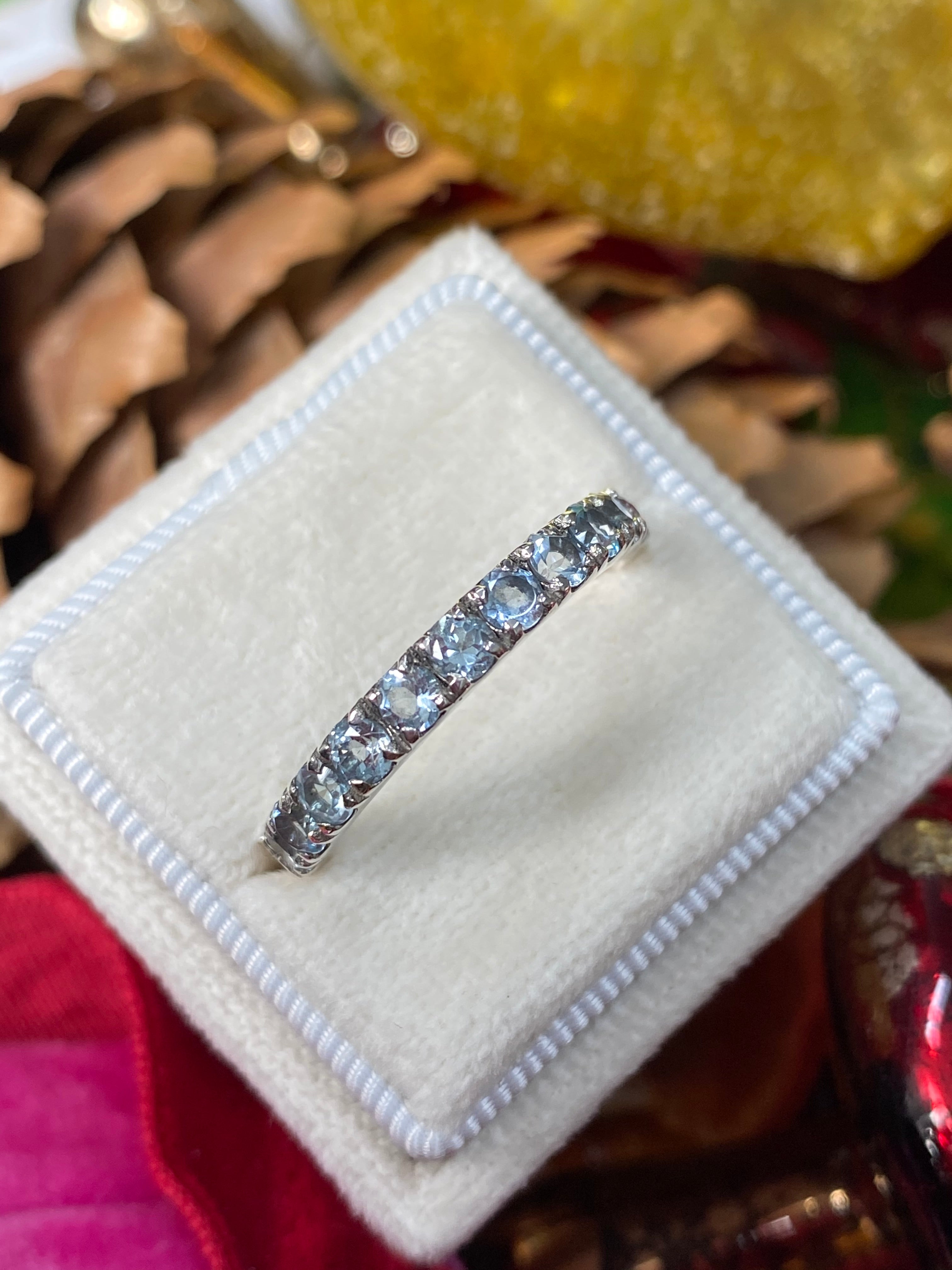 1.10 CTW Aquamarine Eternity Stacking Ring in Sterling Silver
