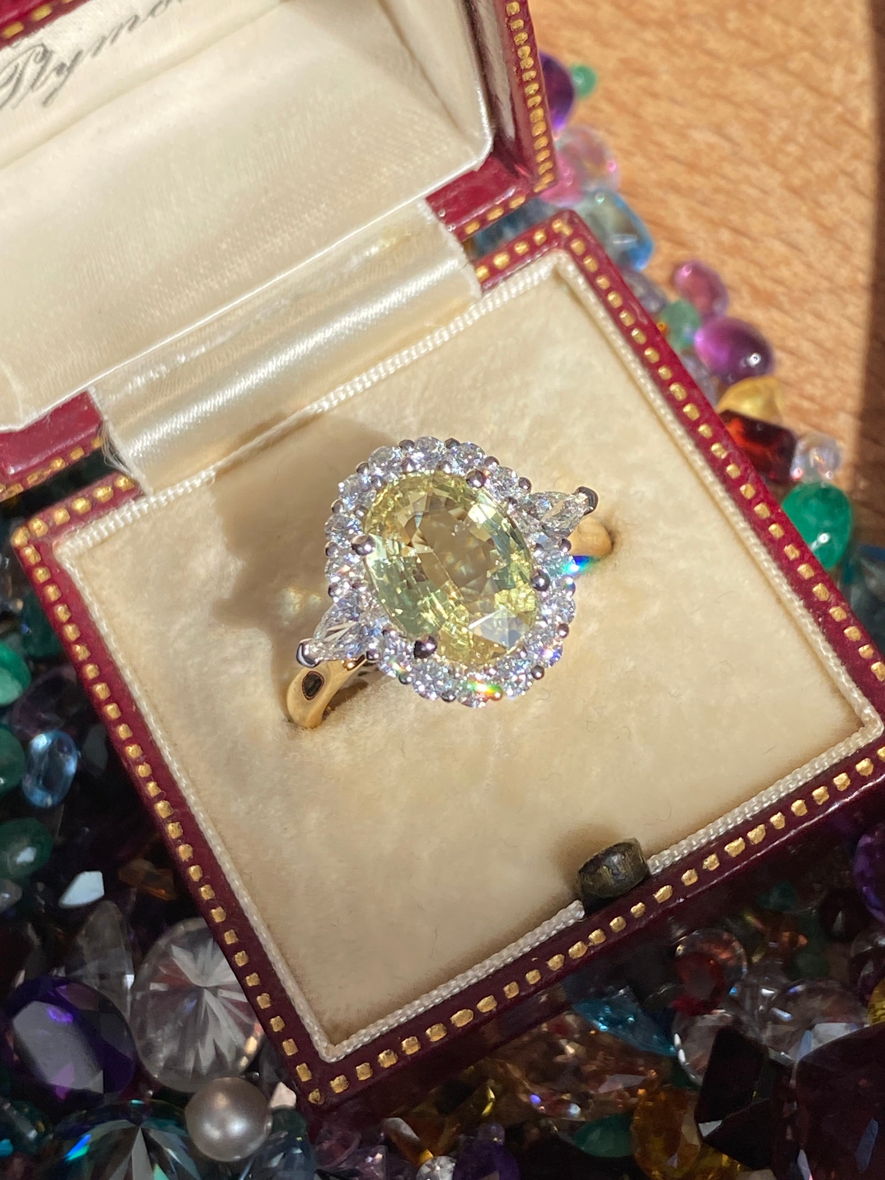 3.73 CTW Yellow Sapphire and Natural Diamond Ring in Platinum and 18ct Yellow Gold