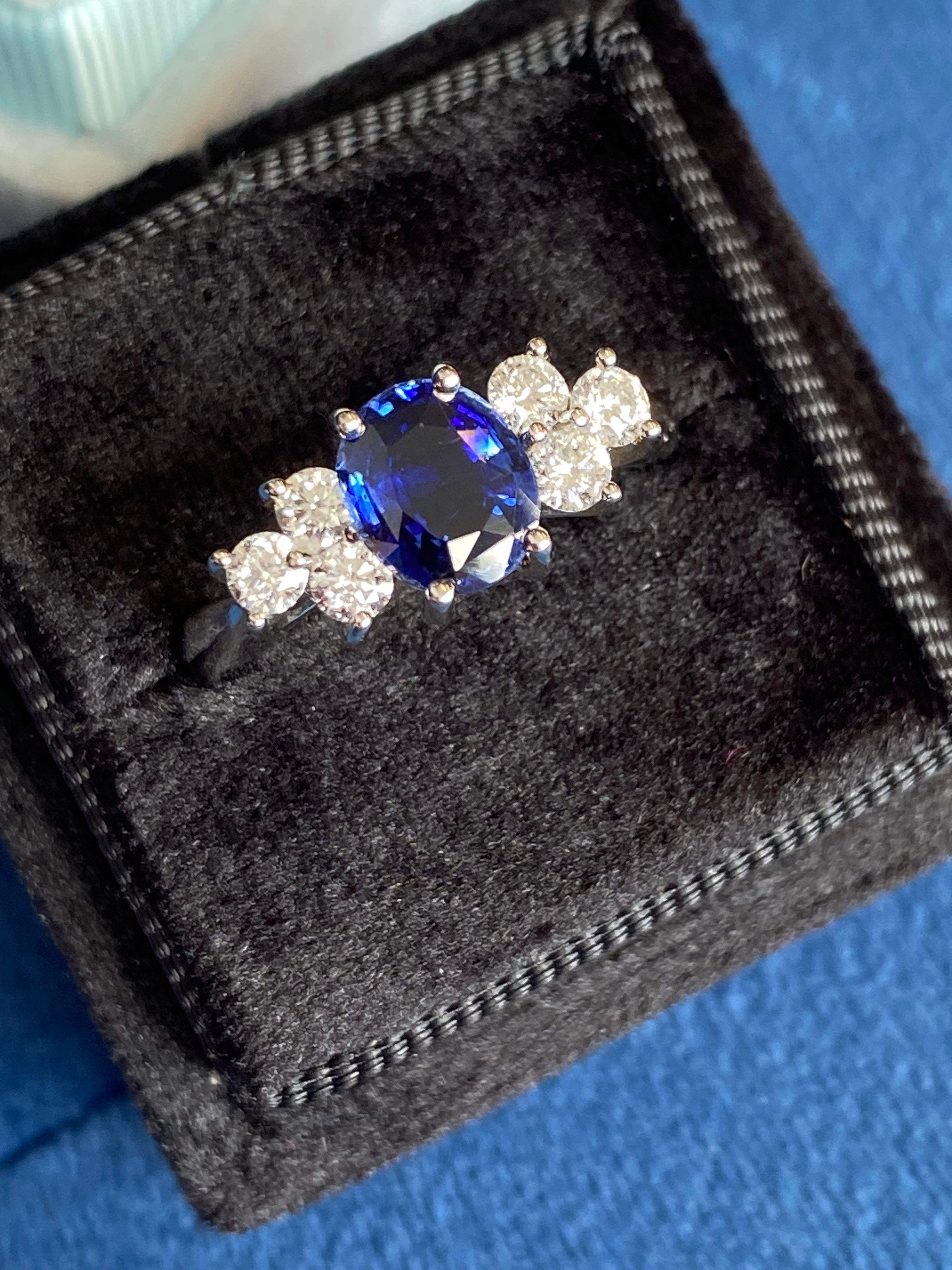 1.92 CTW Blue Ceylon Sapphire and Natural Diamond Trefoil Engagement Ring in Platinum