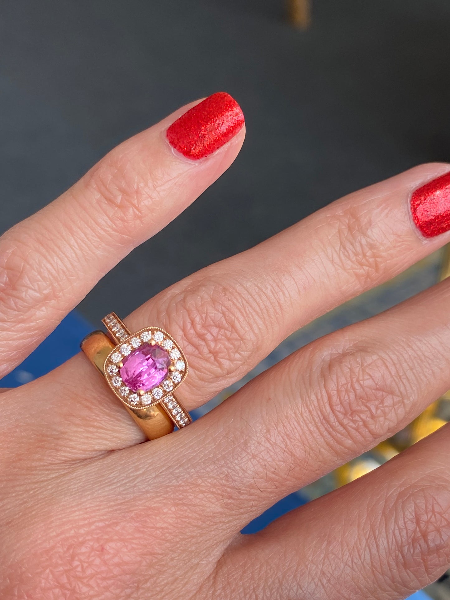 1.60 Carat Pink Sapphire and Natural Diamond Ring in 18ct Rose Gold