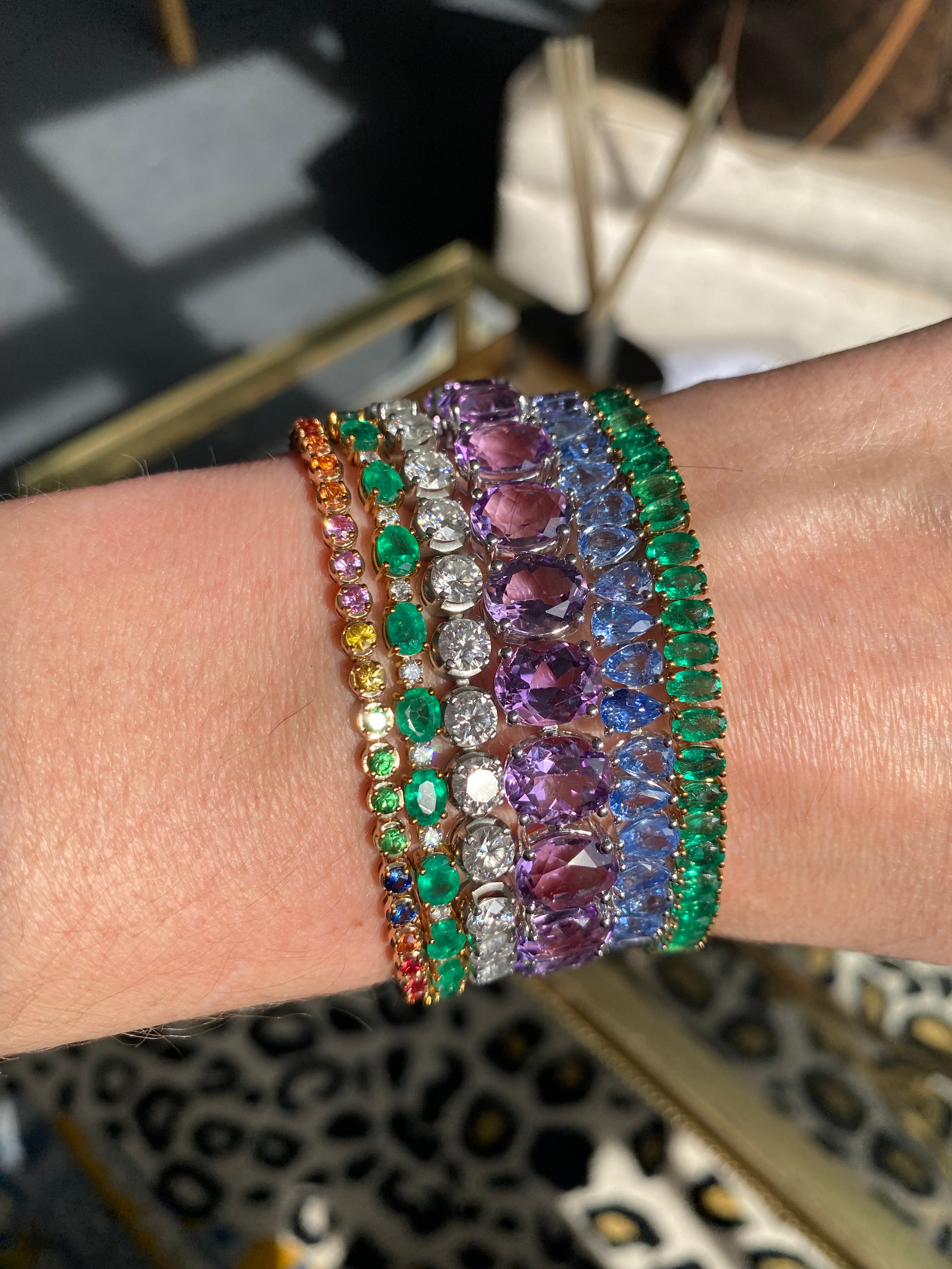 4.13 CTW Multicoloured Rainbow Ceylon Sapphire Line Bracelet in 9ct Yellow Gold