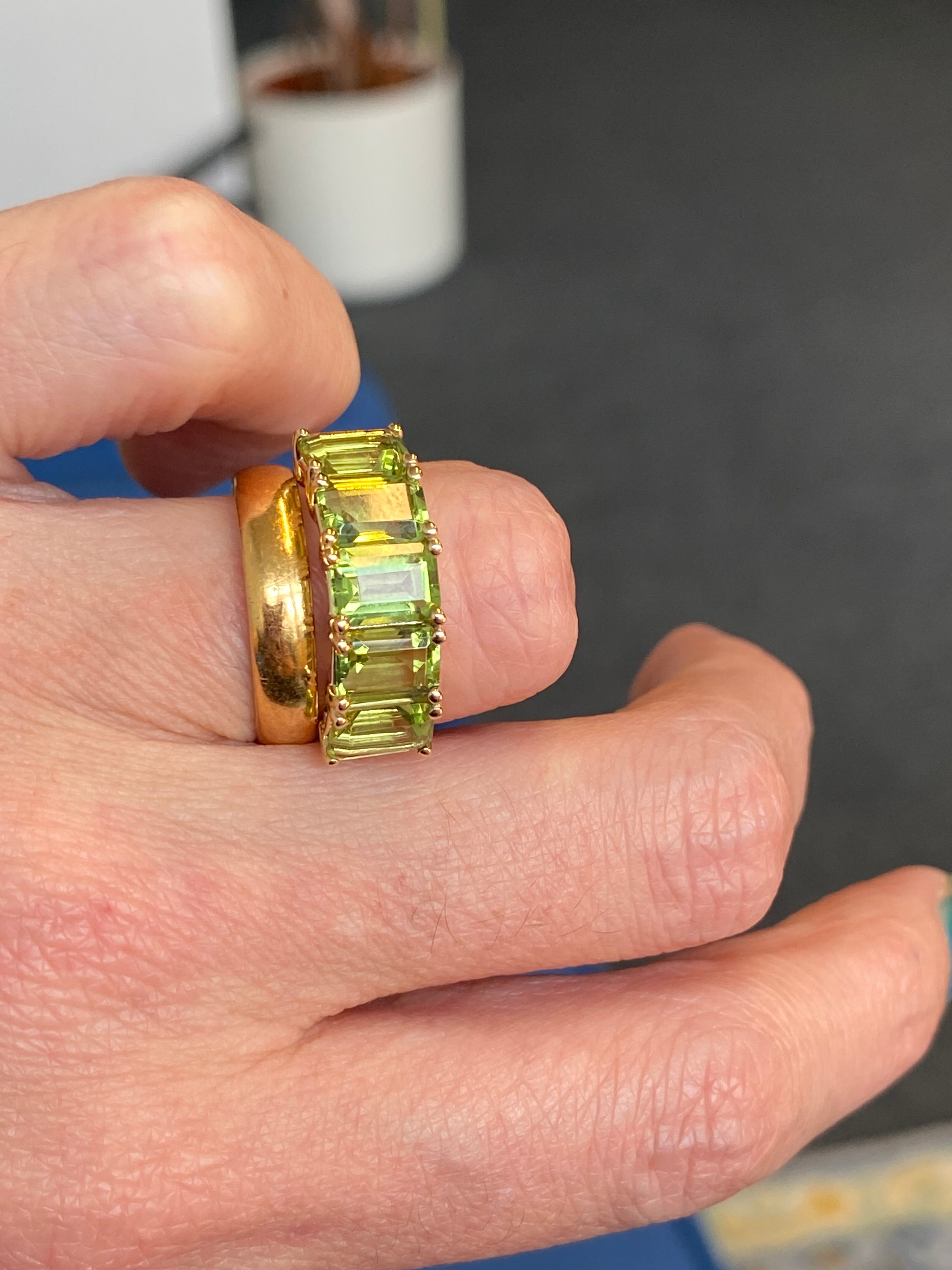 4.11 CTW Peridot Five Stone Eternity Ring in 9ct Yellow Gold