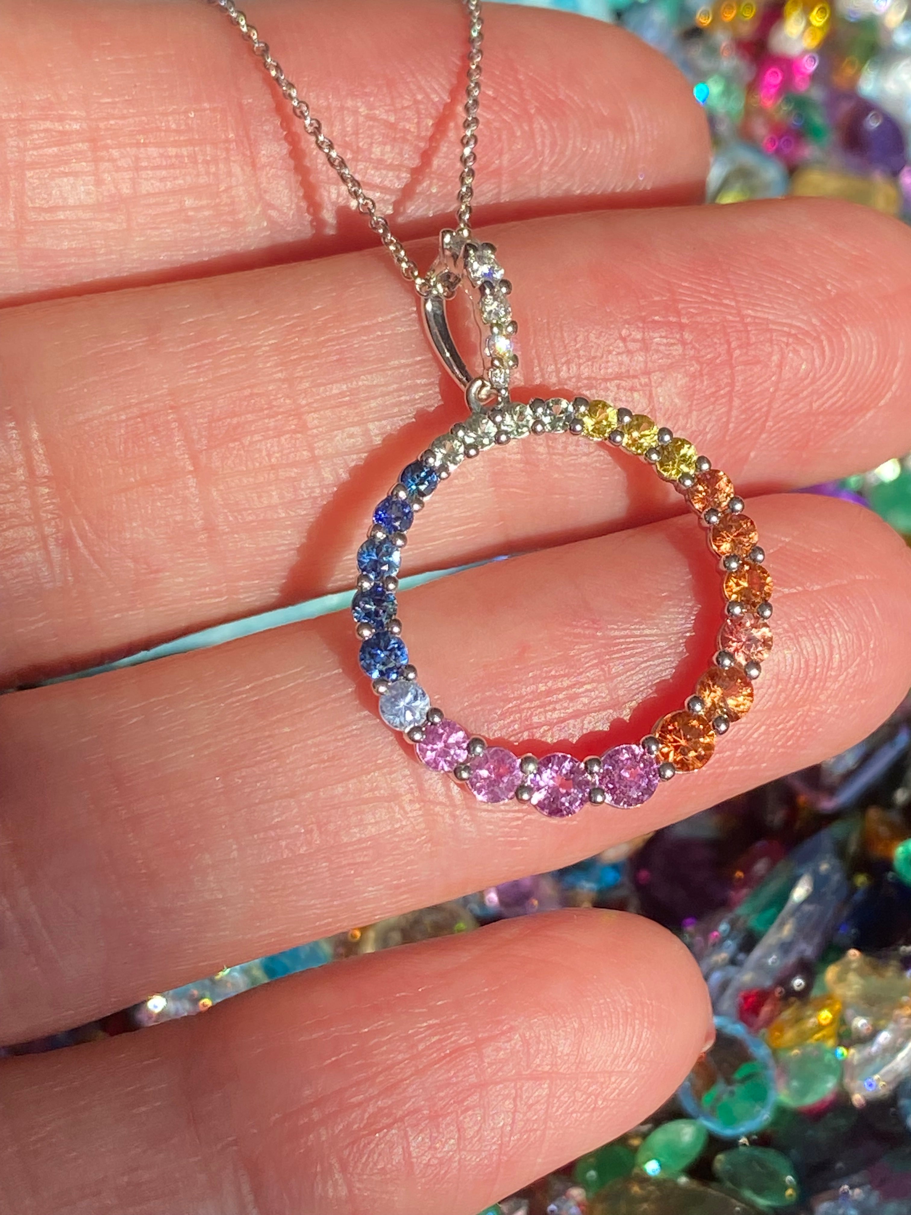 1.16 CTW Multi Colour Sapphire and Diamond Pendant Necklace in 18ct White Gold