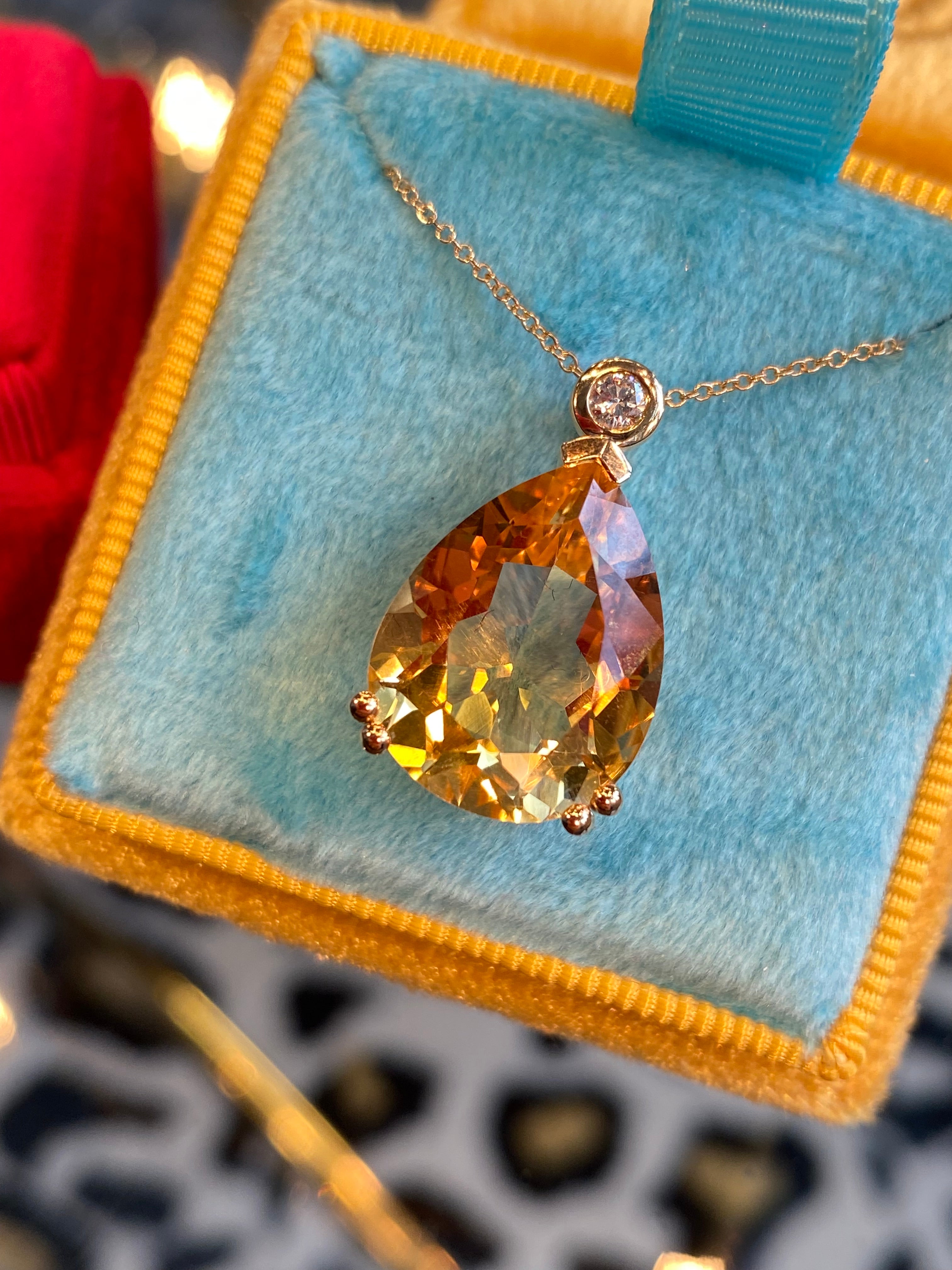 9.50 Carat Citrine and Natural Diamond Pendant Necklace in 9ct Yellow Gold