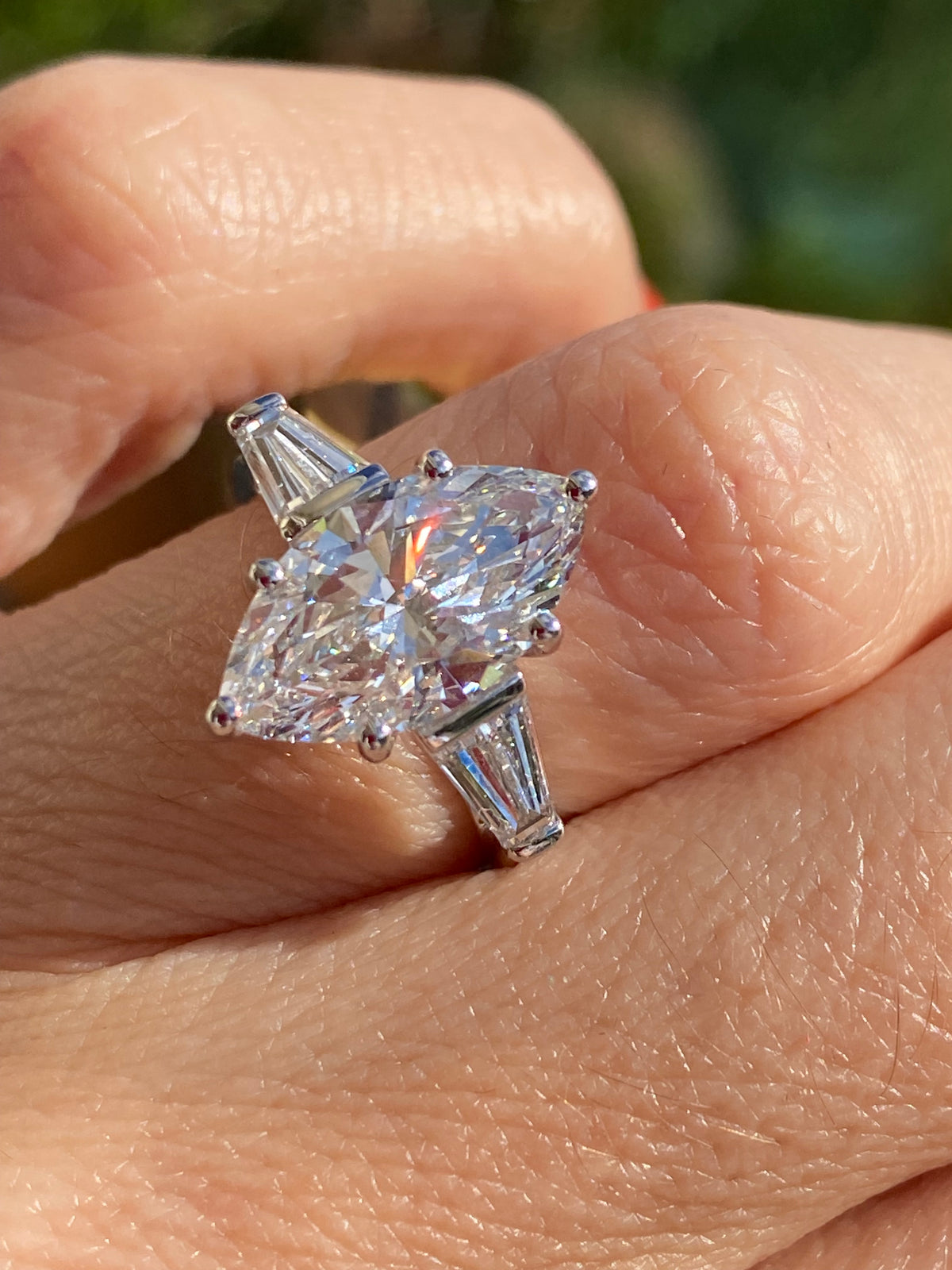 3.98 CTW Marquise Cut Lab Diamond Engagement Ring in Platinum