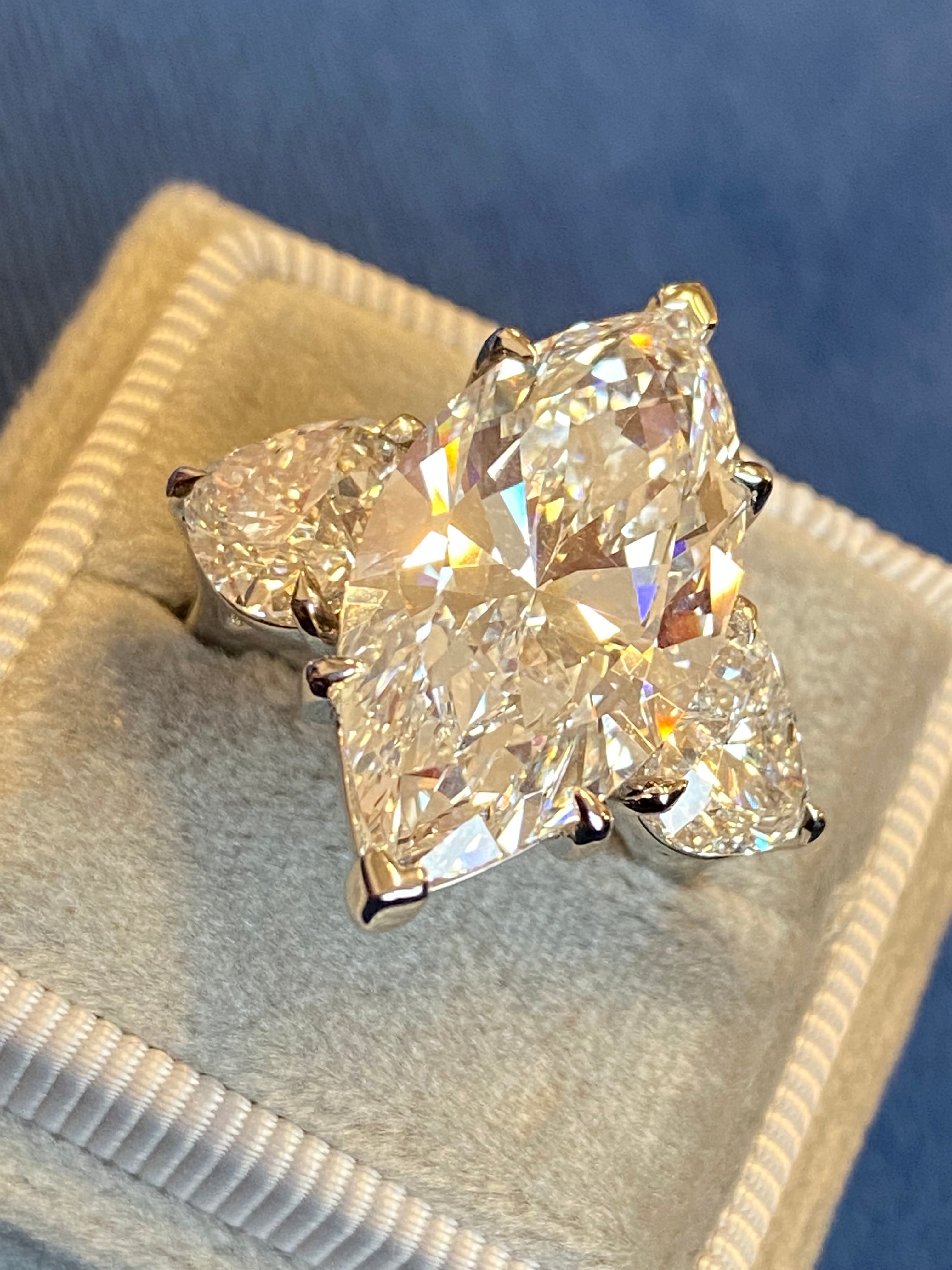 10.00 Carat Marquise Cut + 3.00CTW Heart Cut Lab Diamond Engagement Ring in Platinum