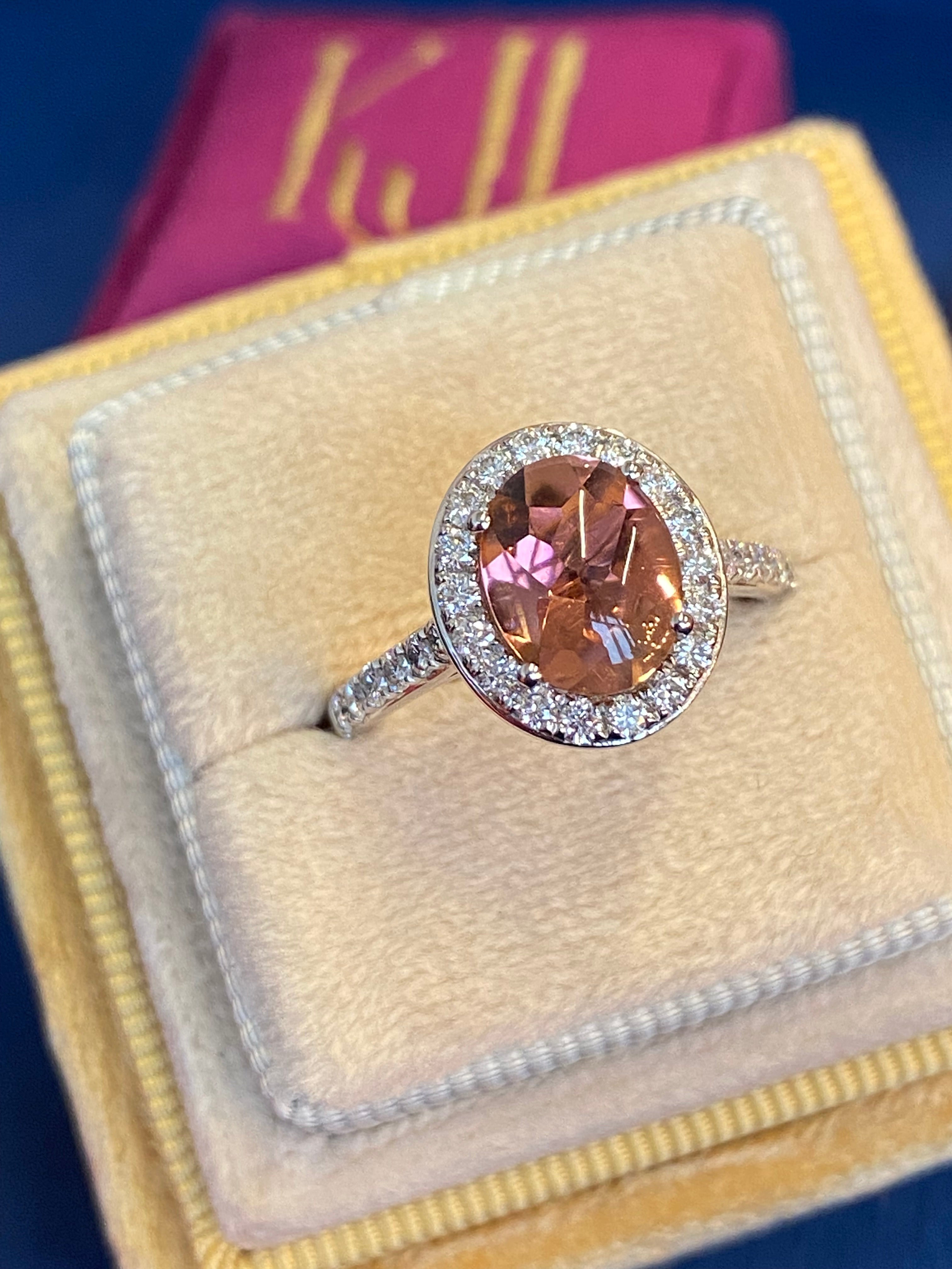 2.23 CTW Cabochon Cut Pink Tourmaline and Natural Diamond Ring in Platinum