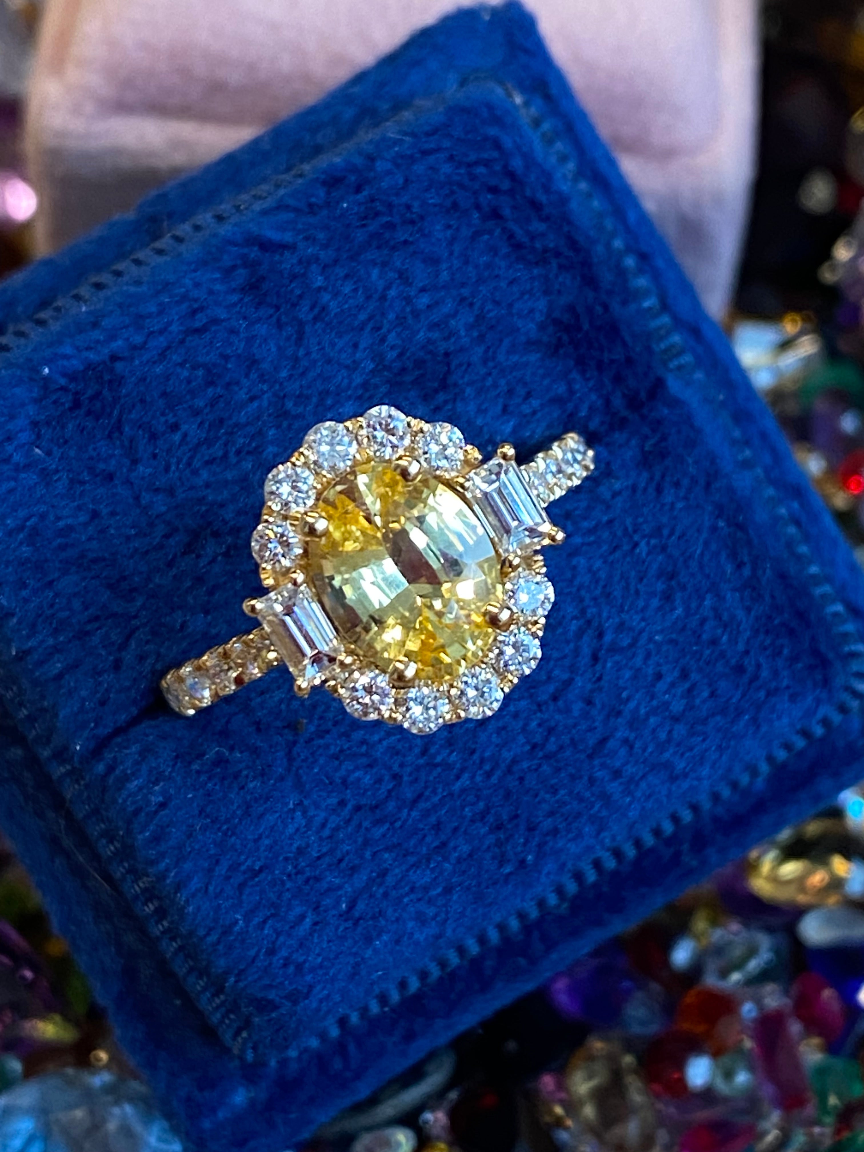 2.44 CTW Yellow Sapphire and Natural Diamond Halo Ring in 18ct Yellow Gold