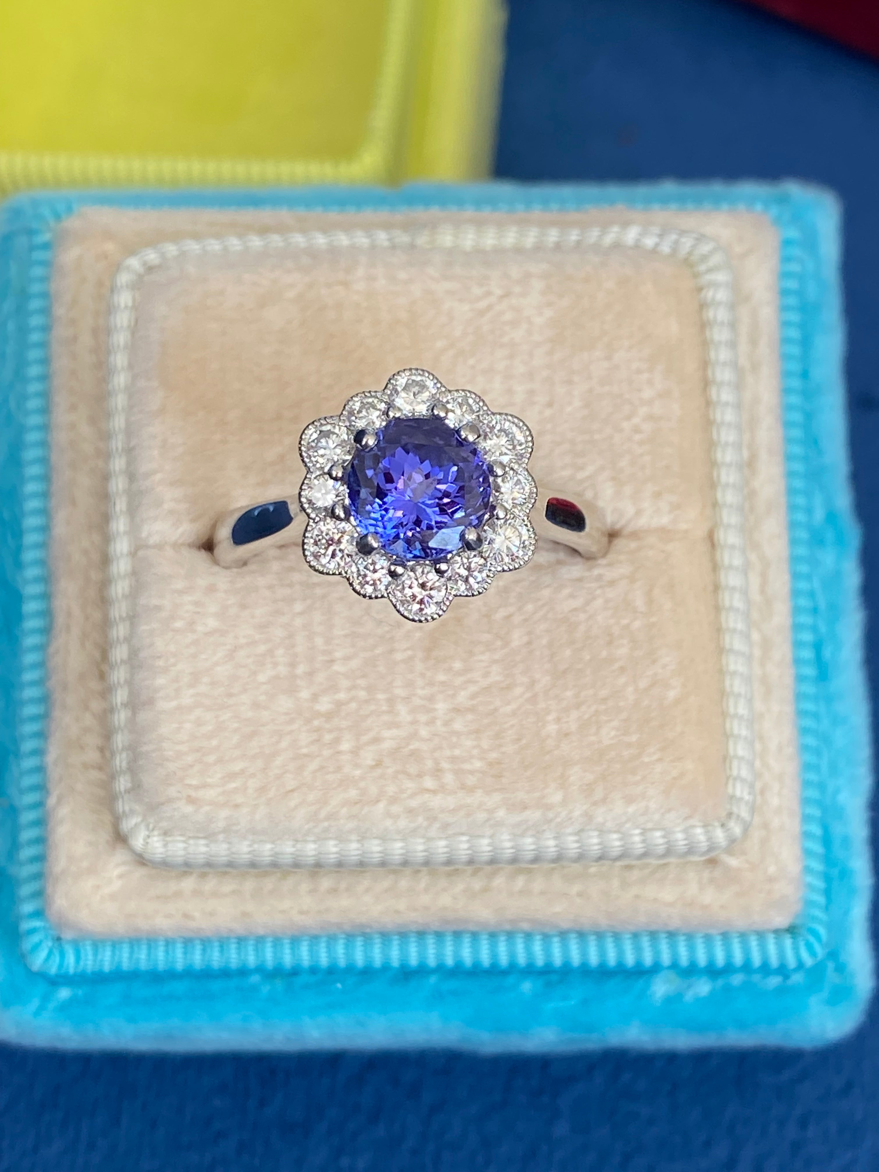 1.80 CTW Tanzanite and Natural Diamond Ring in Platinum