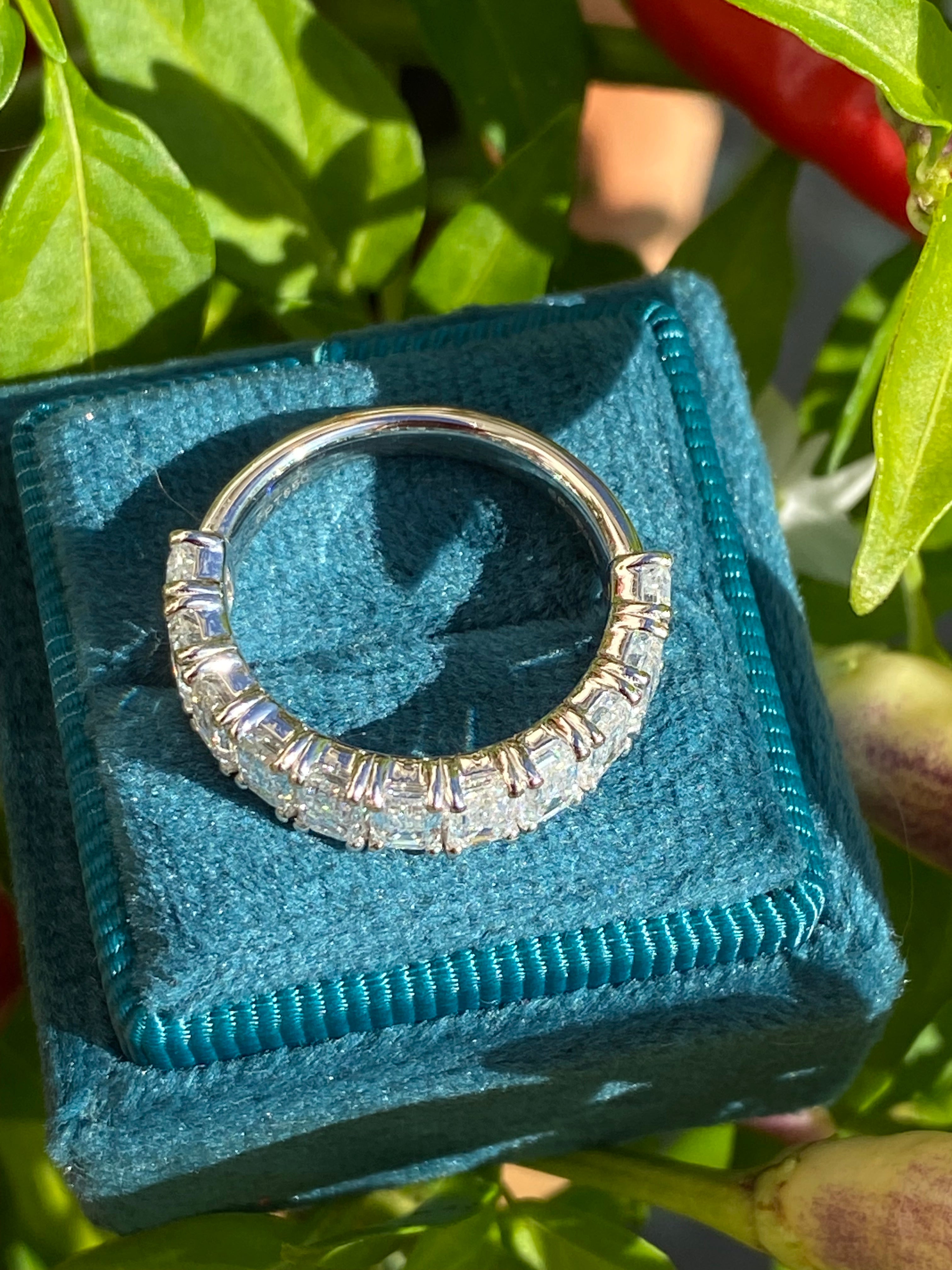 3.46 CTW Emerald Cut Lab Grown Diamond Half Eternity Ring in Platinum