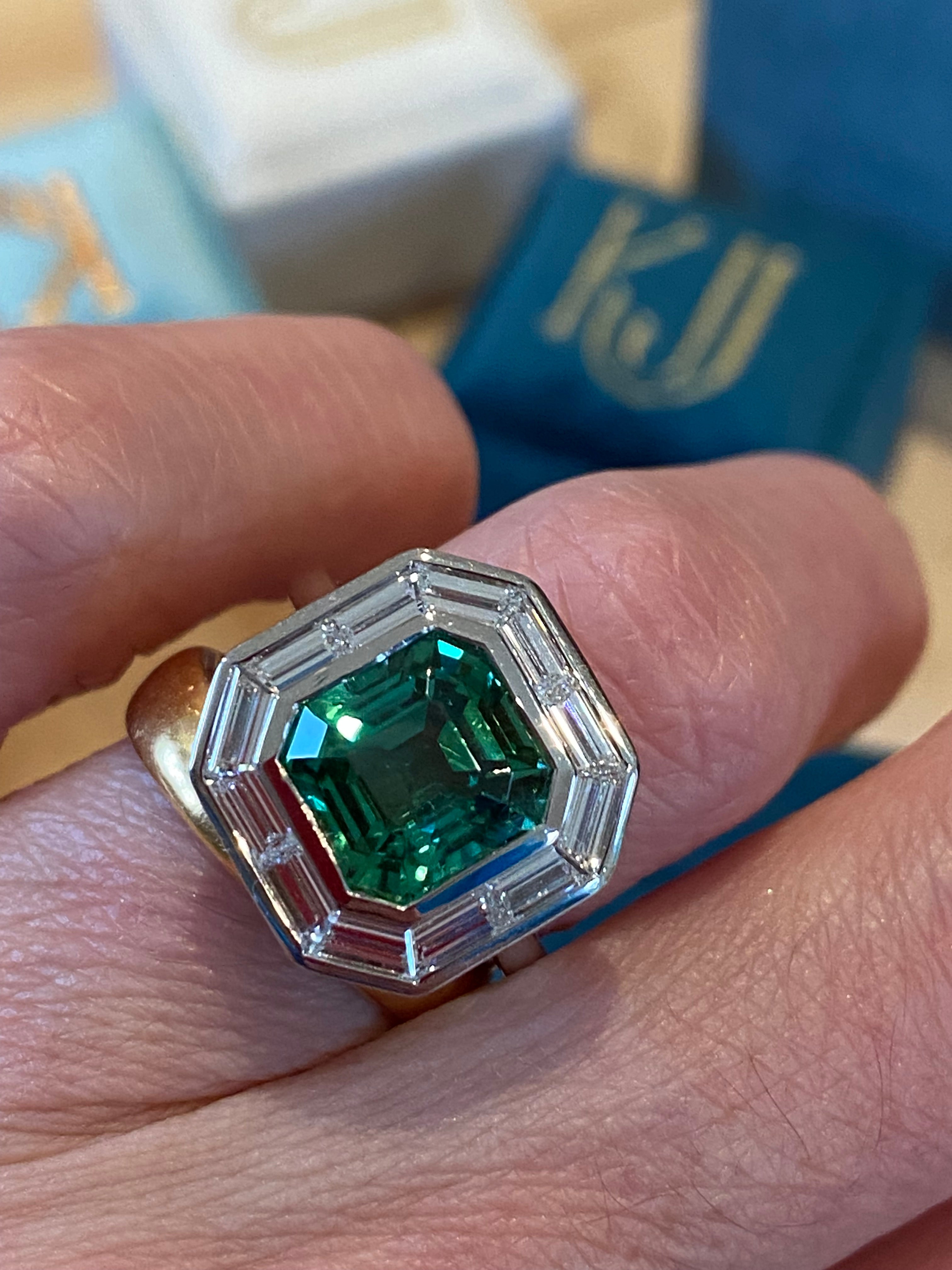 3.98 Carat Mint Tourmaline and 1.15ctw Natural Diamond Ring in Platinum