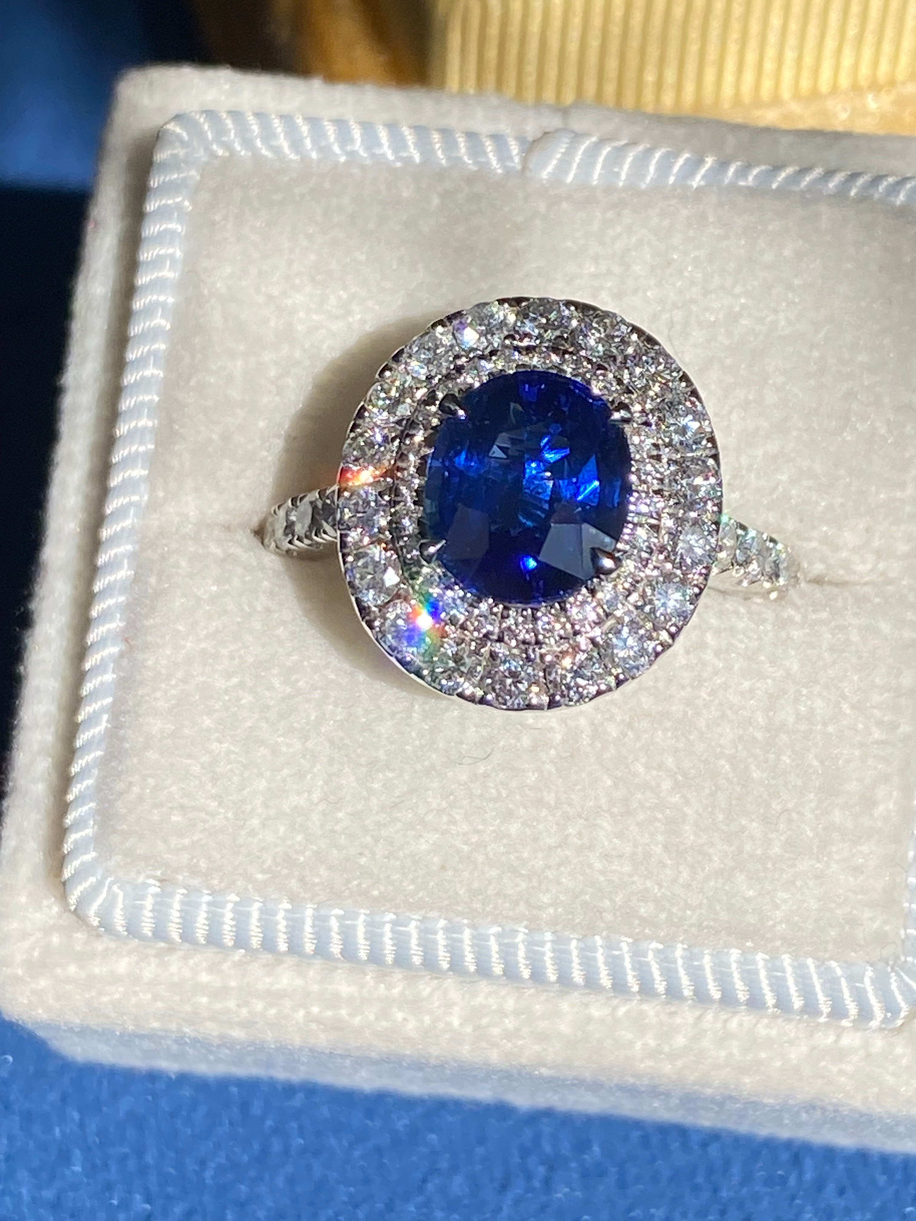 2.21 Carat Blue Ceylon Sapphire and 1.04 CTW Natural Diamond Halo Ring in Platinum