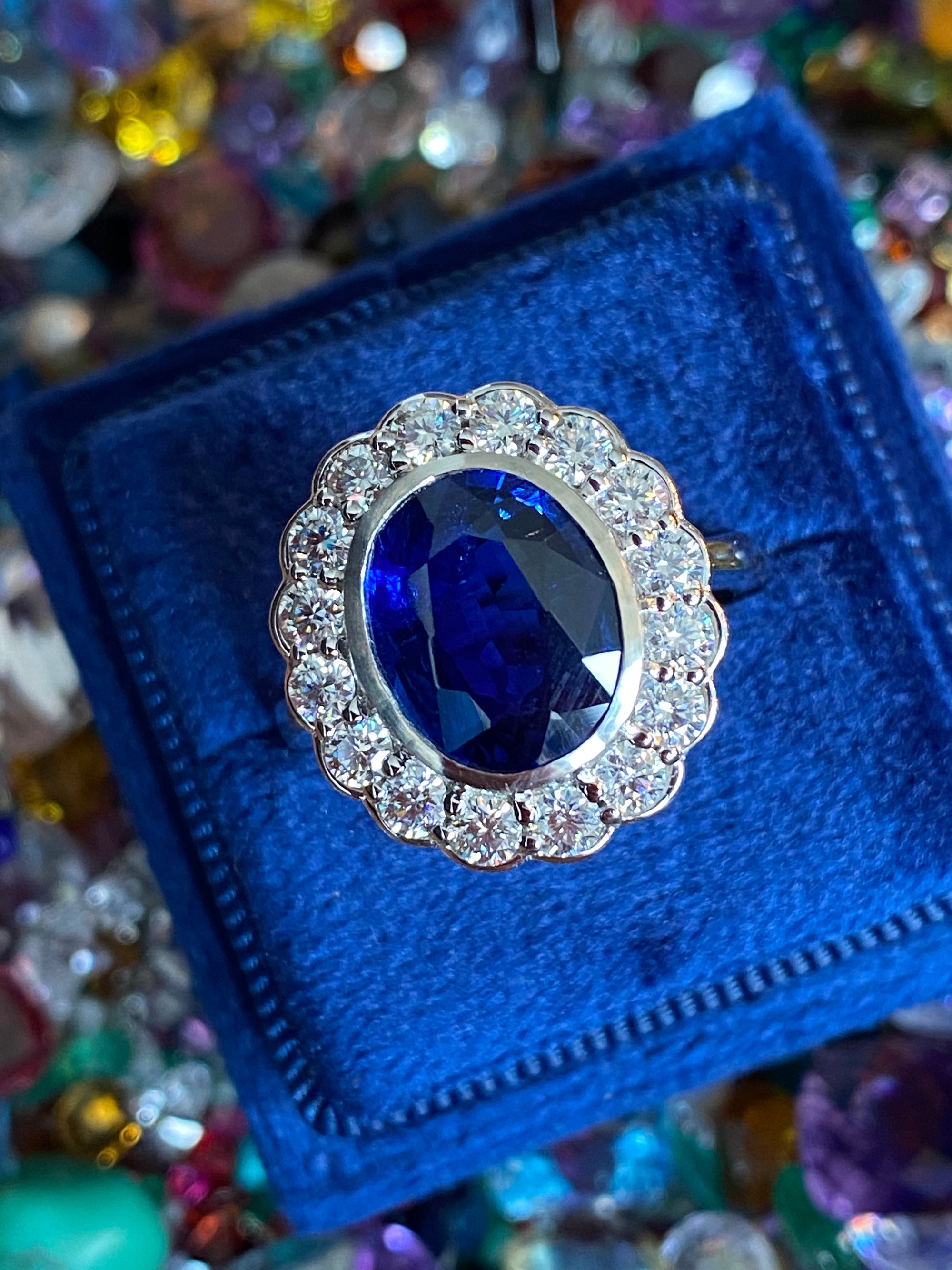 5.40 CTW Oval Cut Kyanite and Moissanite Halo Ring in Sterling Silver