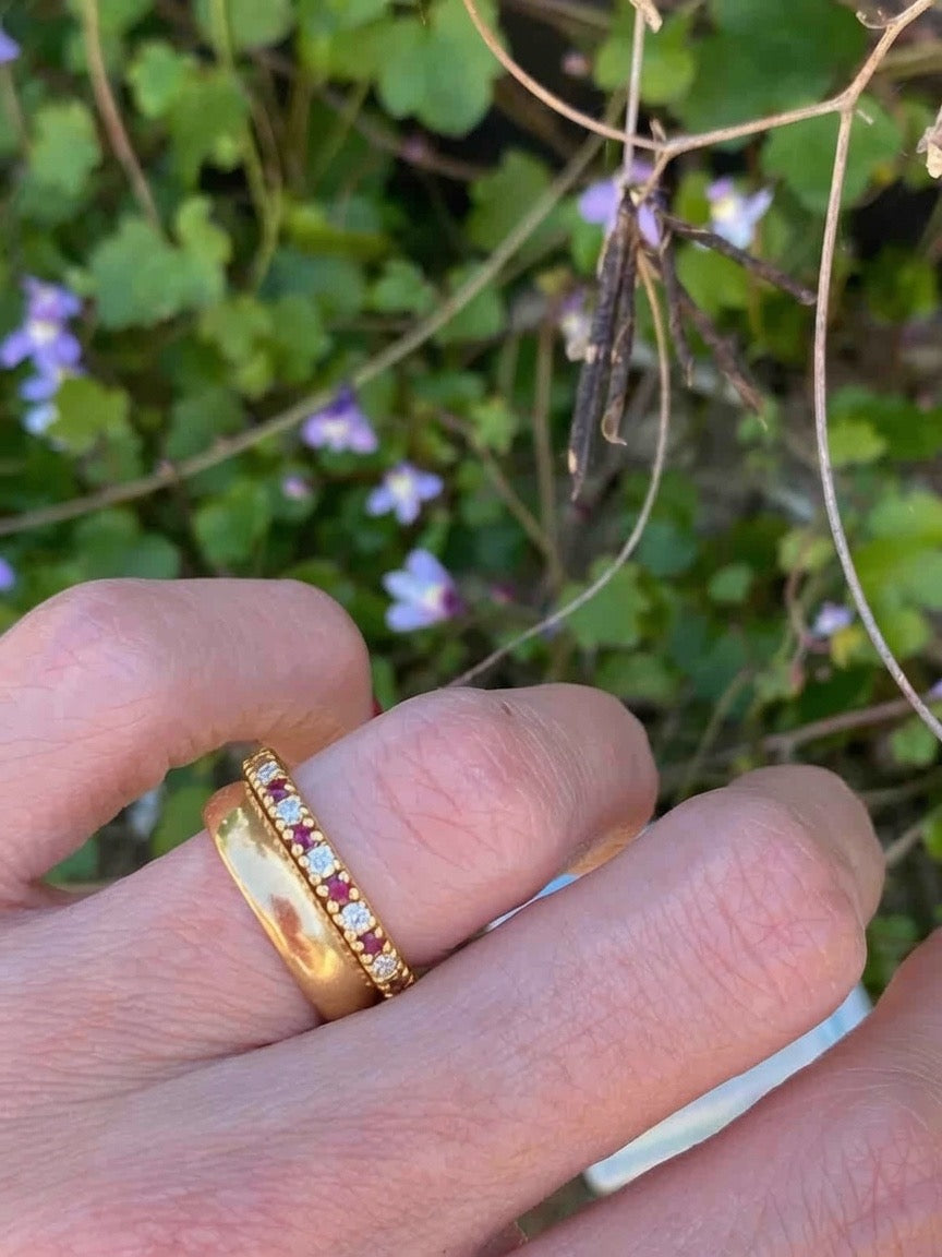 0.47ctw Natural Ruby and Natural Diamond Eternity Stacking Ring in 9ct Yellow Gold