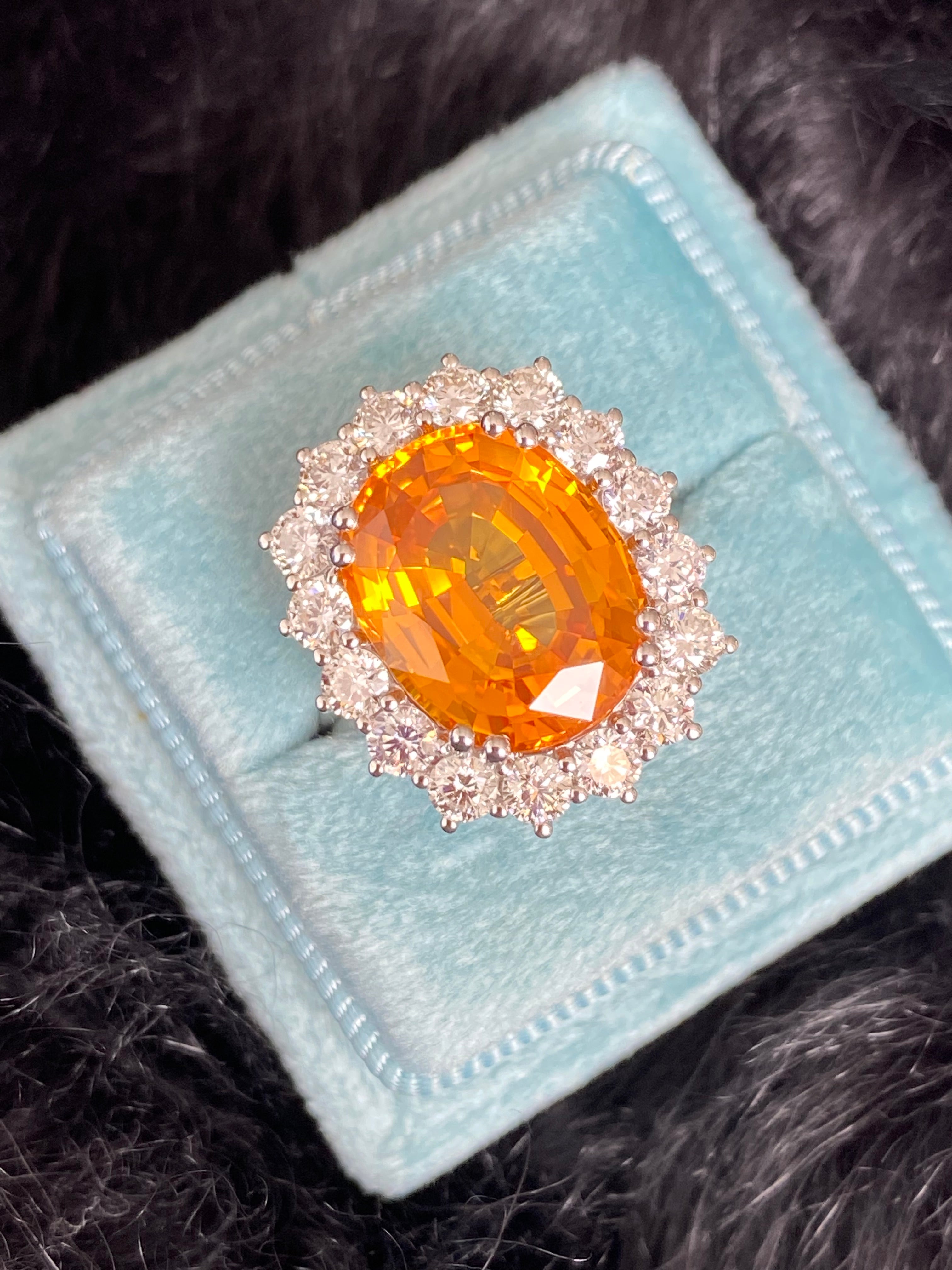 9.20 CTW Orange Sapphire and Diamond Ring in Platinum