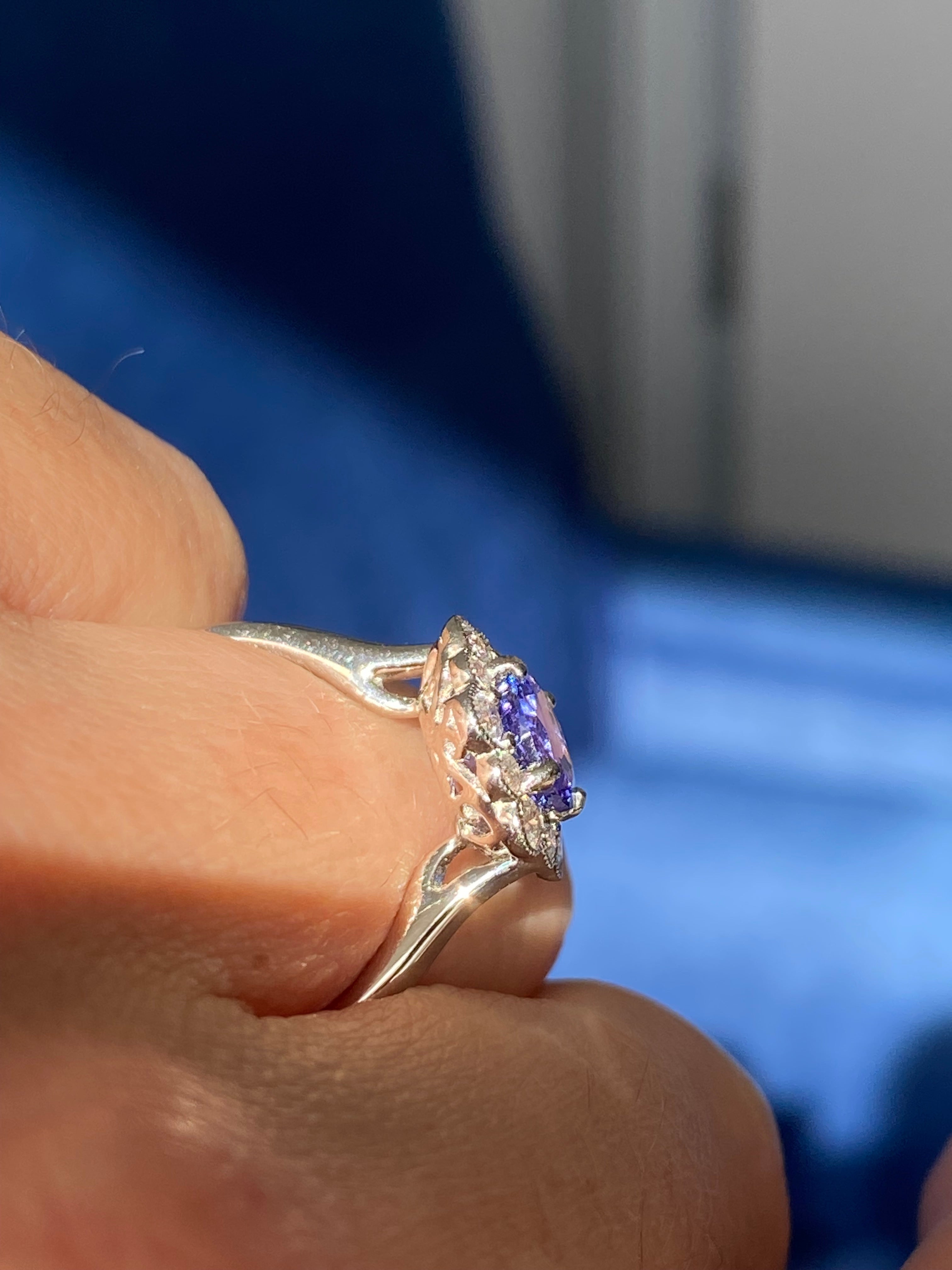 1.80 CTW Tanzanite and Natural Diamond Ring in Platinum