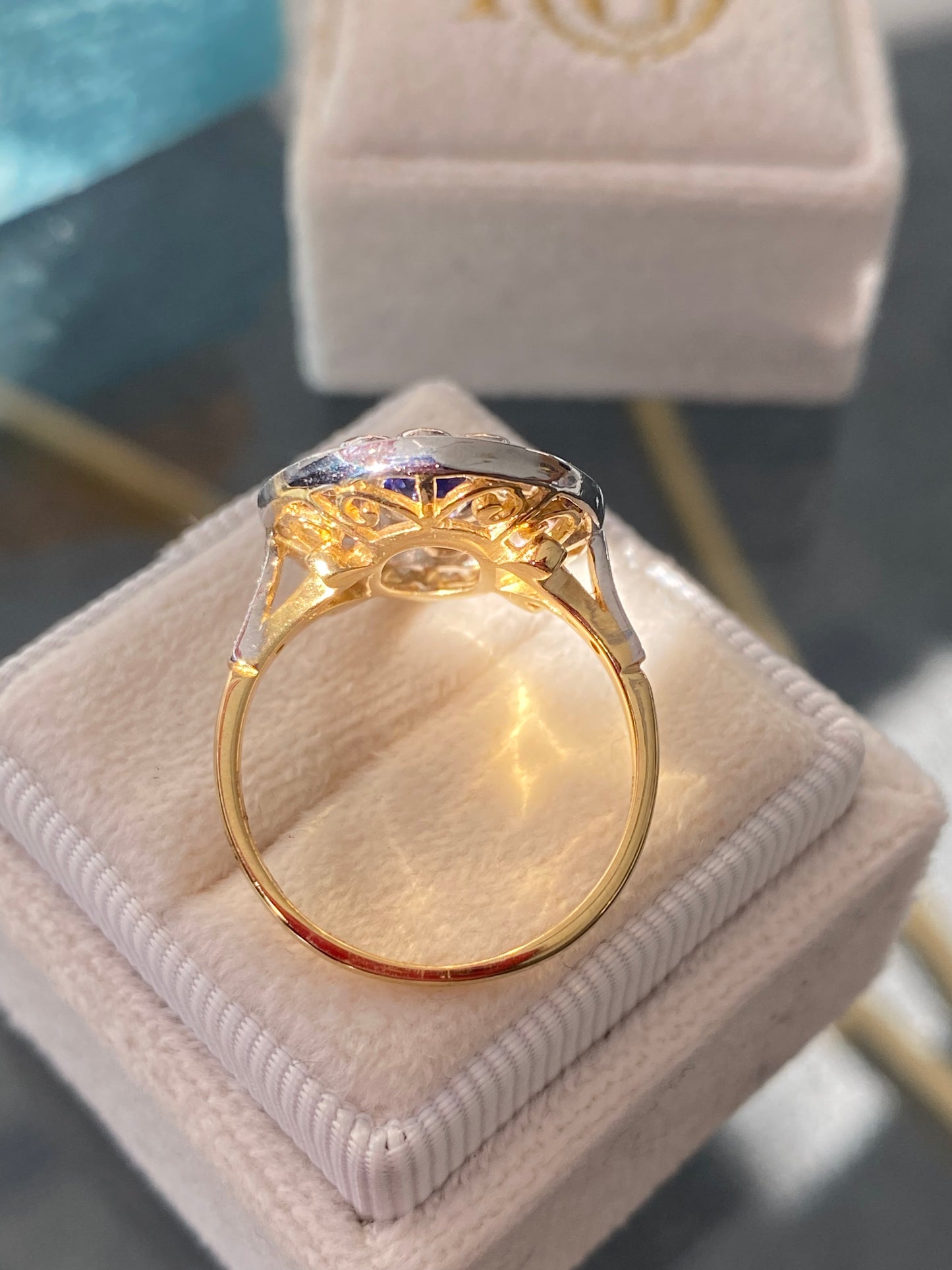 1.70 CTW Belle Époque Style Sapphire and Diamond Ring in 18ct Gold