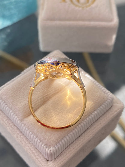 1.70 CTW Belle Époque Style Sapphire and Diamond Ring in 18ct Gold