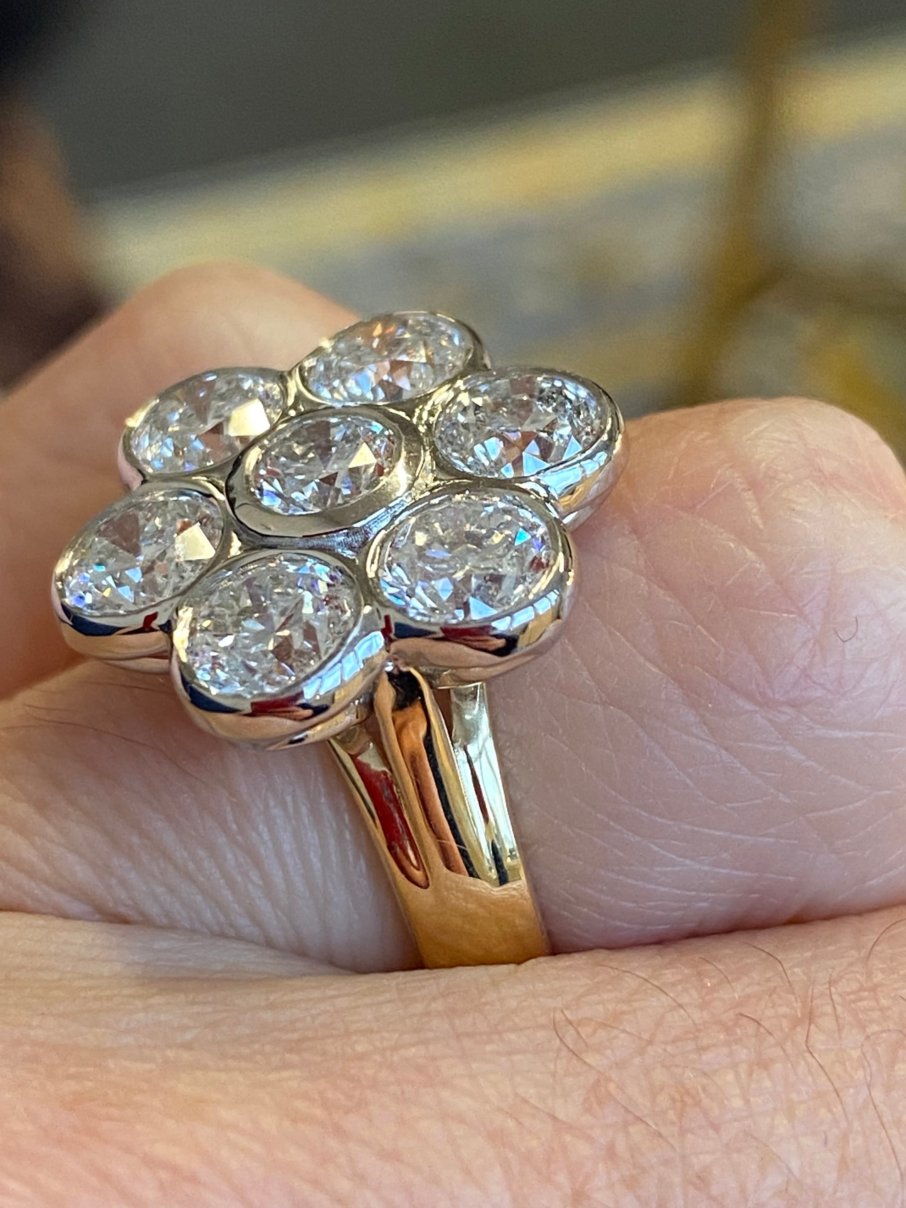 Vintage 4.07 CTW Natural Diamond Daisy Cluster Ring in Platinum and 18ct Yellow Gold