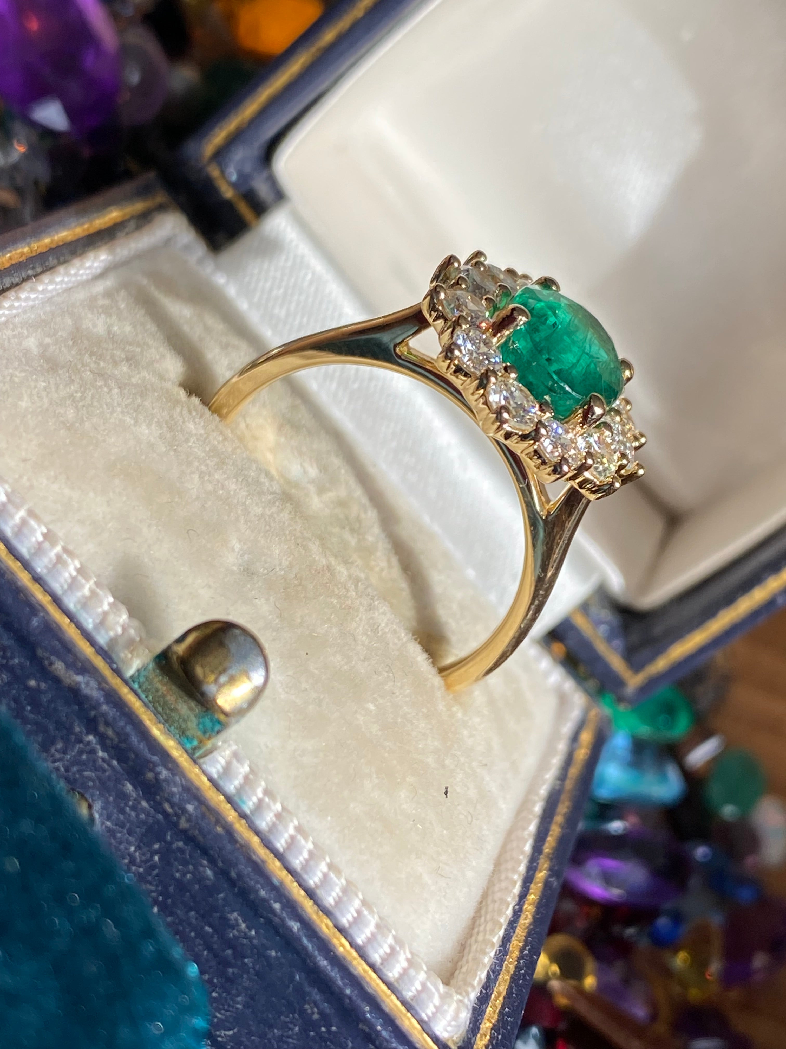 2.82 CTW Oval Cut Emerald and Natural Diamond Ring in 18ct Yellow Gold