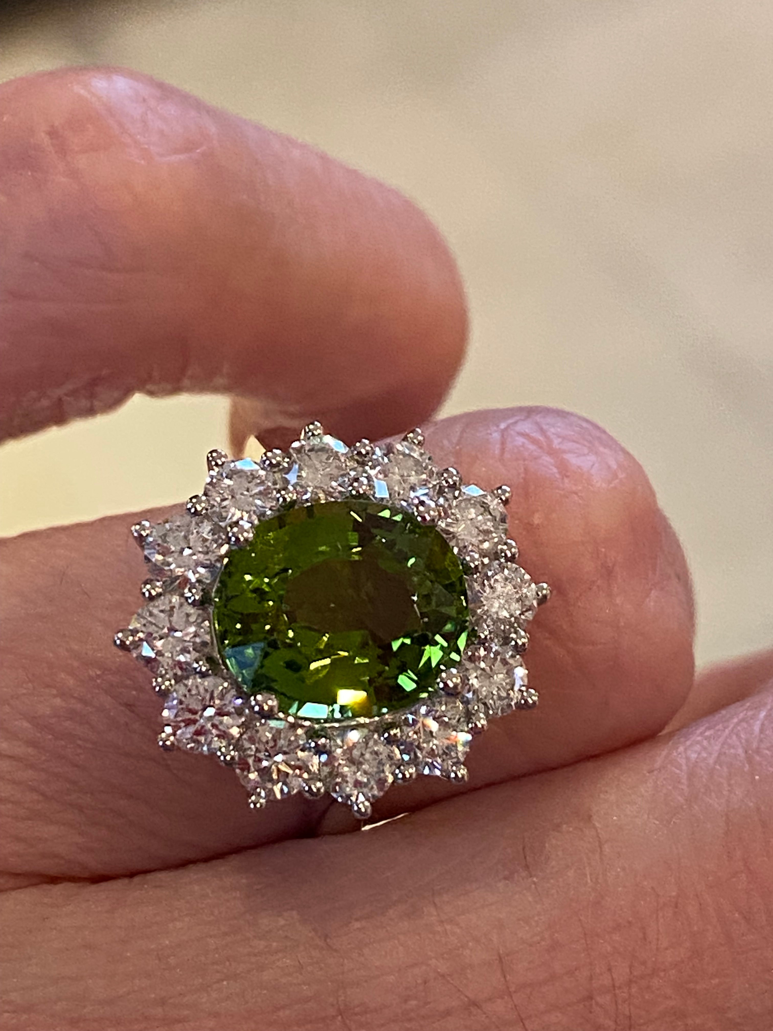 4.99 CTW Green Tourmaline and Natural Diamond Halo Ring in Platinum