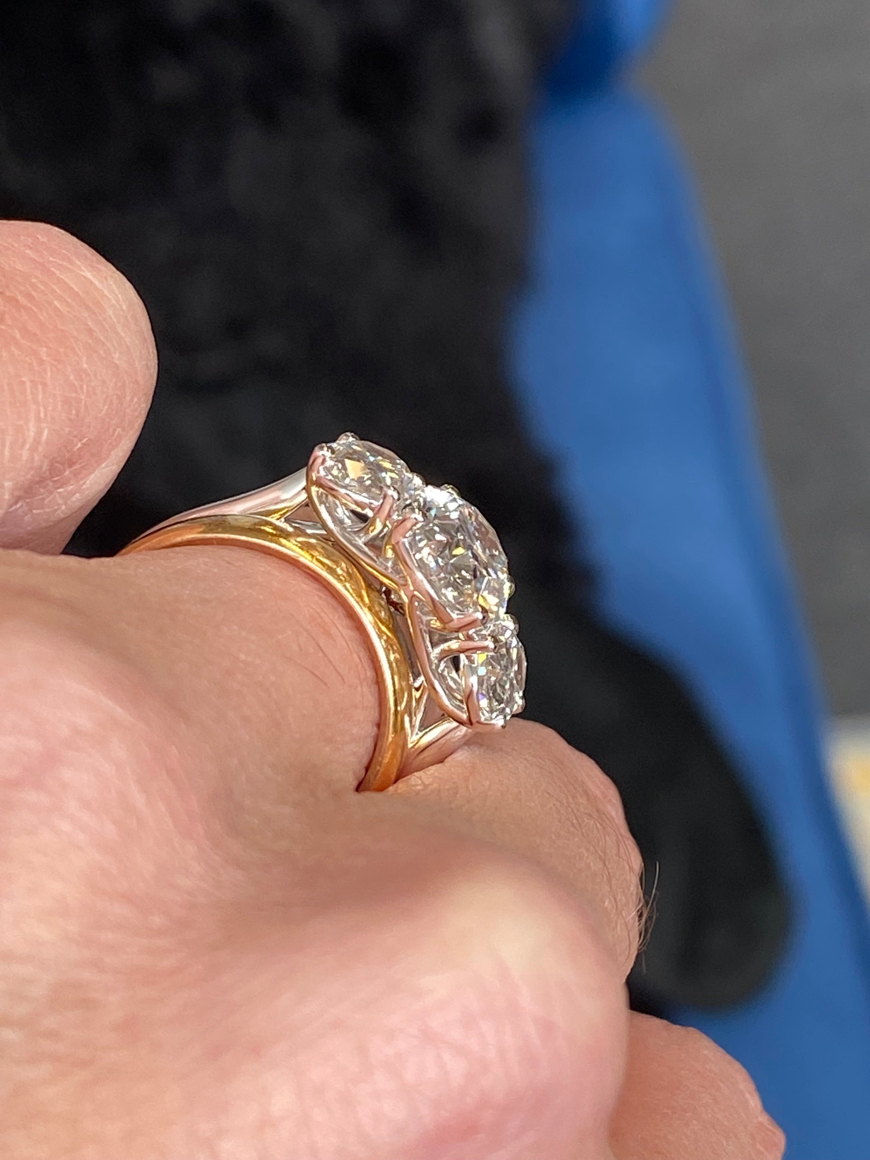 4.95 CTW Oval Cut D Colour VS2 Lab Diamond Three Stone Ring in Platinum