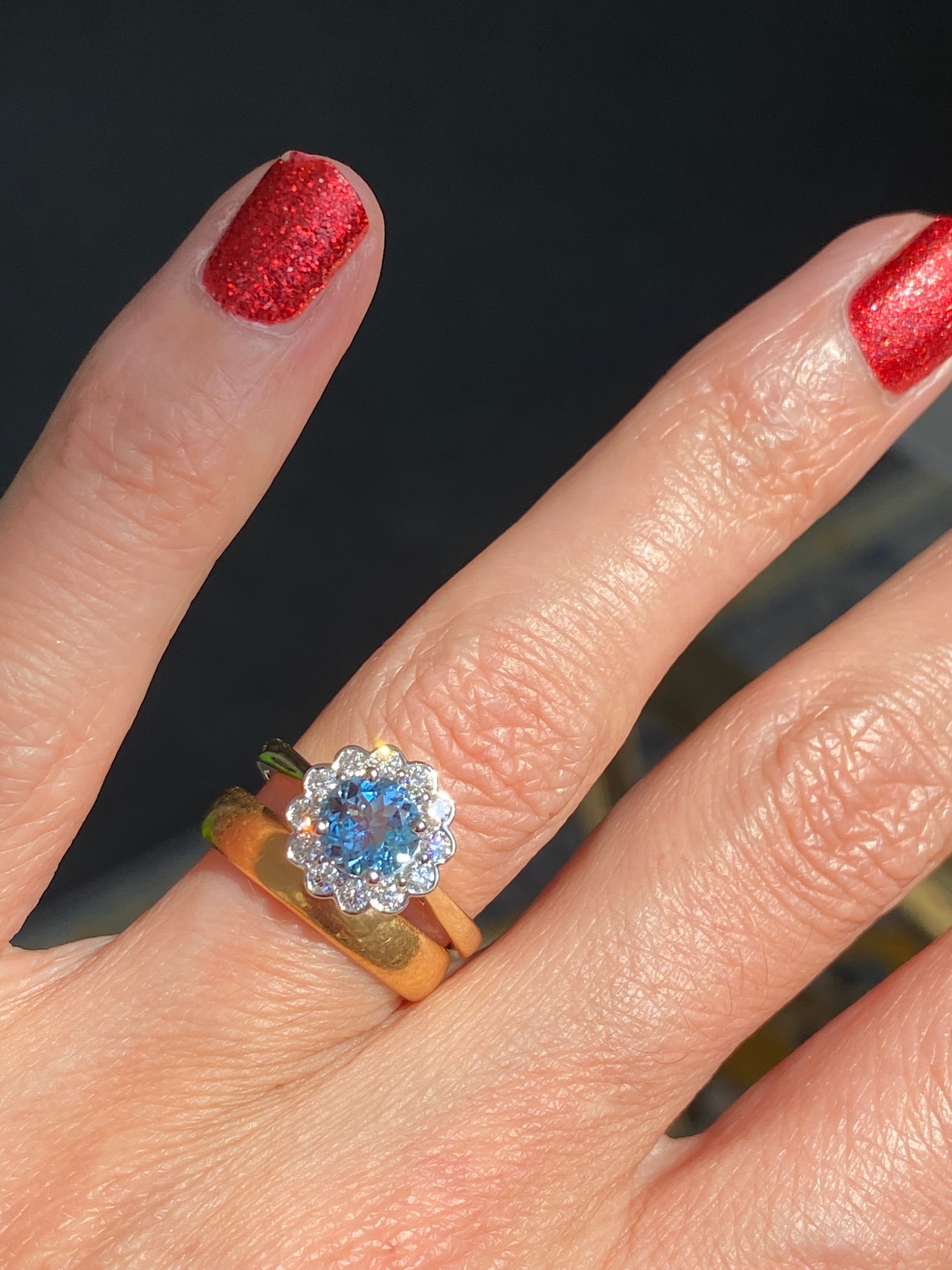 1.24 CTW Aquamarine and Natural Diamond Ring in Platinum and 18ct Yellow Gold