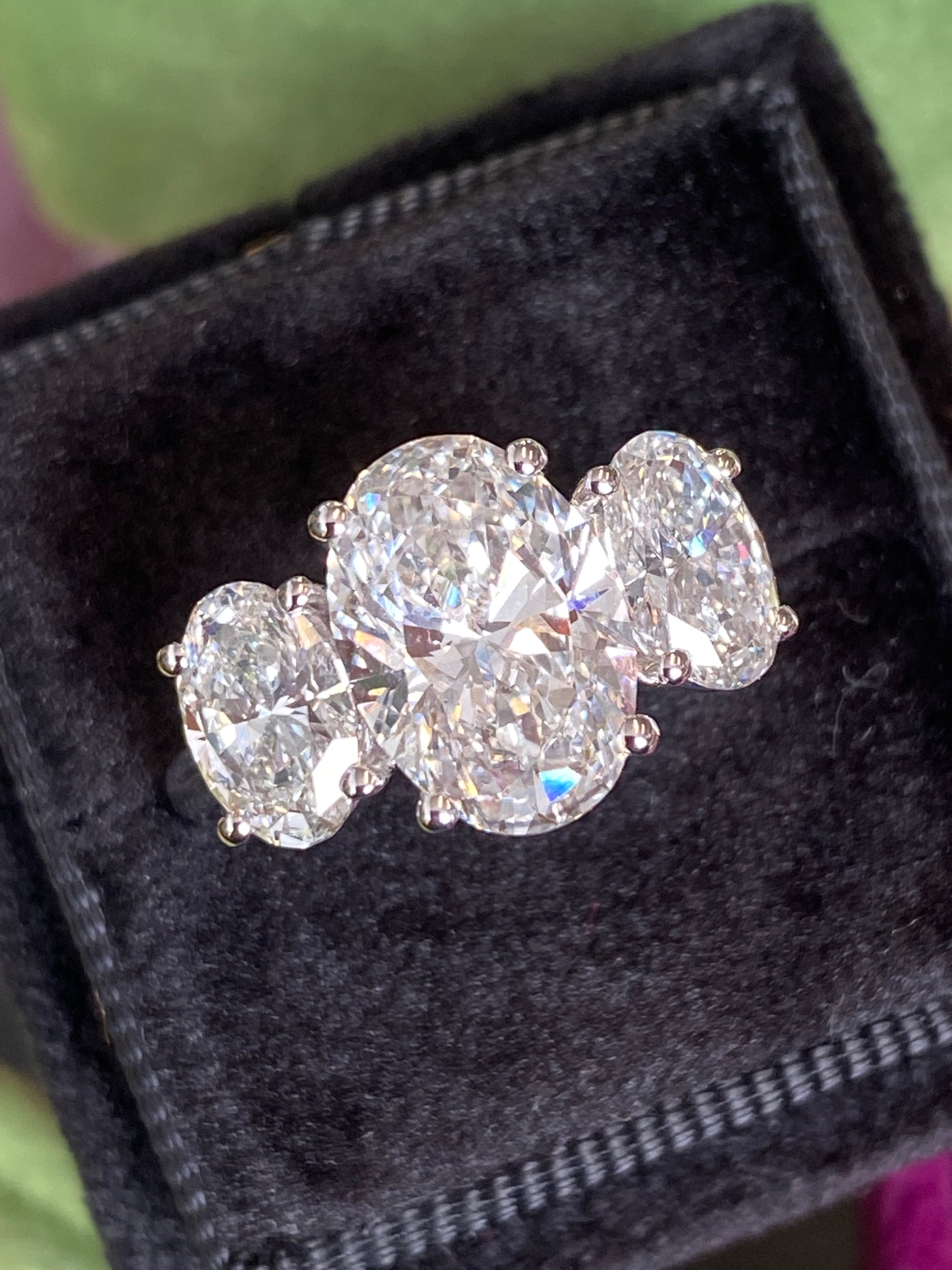 4.95 CTW Oval Cut D Colour VS2 Lab Diamond Three Stone Ring in Platinum