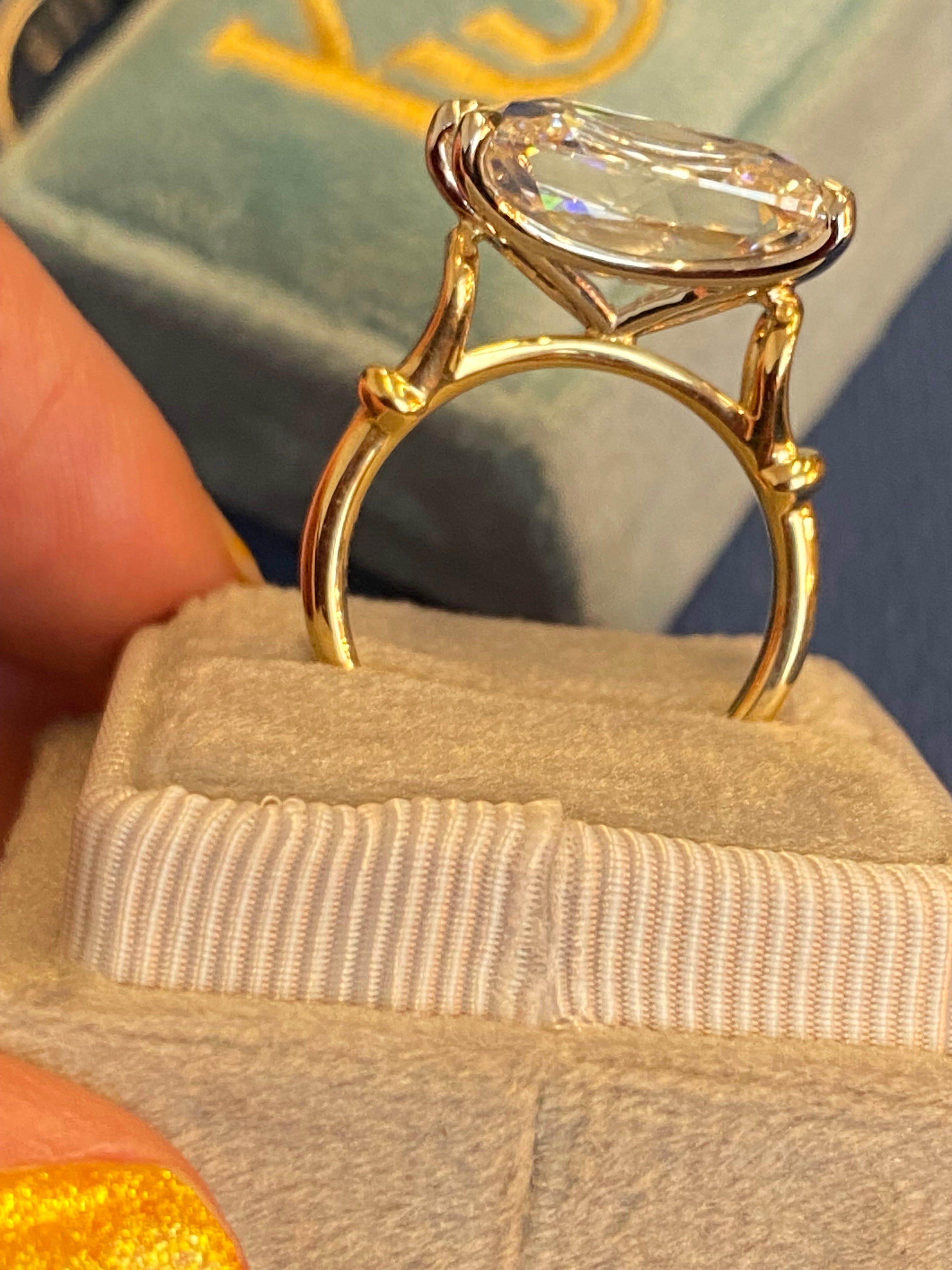8.09 Carat Old Mine Cut Lab Diamond East West Solitaire Engagement Ring in 18ct Yellow Gold and Platinum