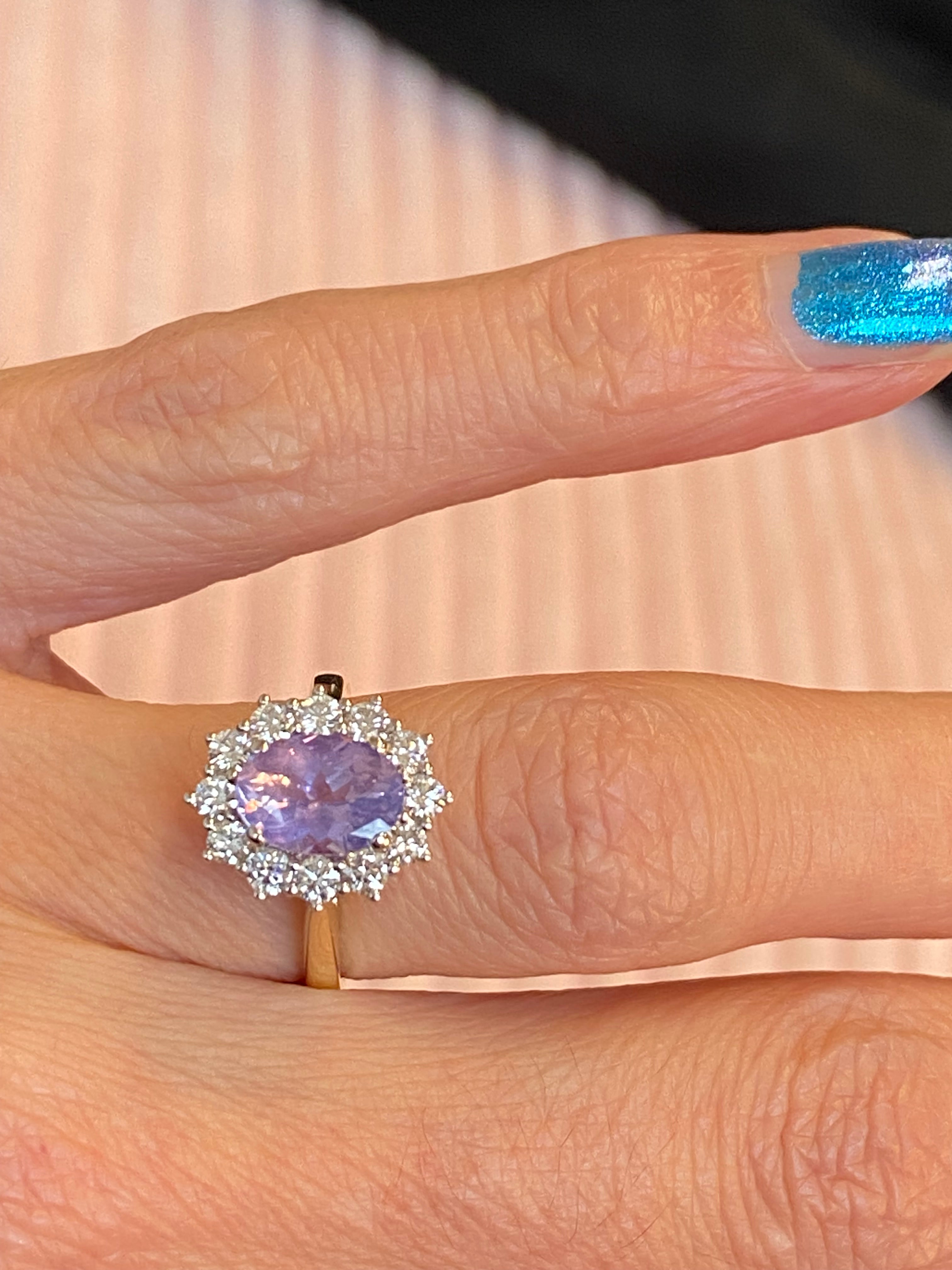 2.43 CTW No Heat Lilac Sapphire and Natural Diamond Ring in Platinum and 18ct Yellow Gold