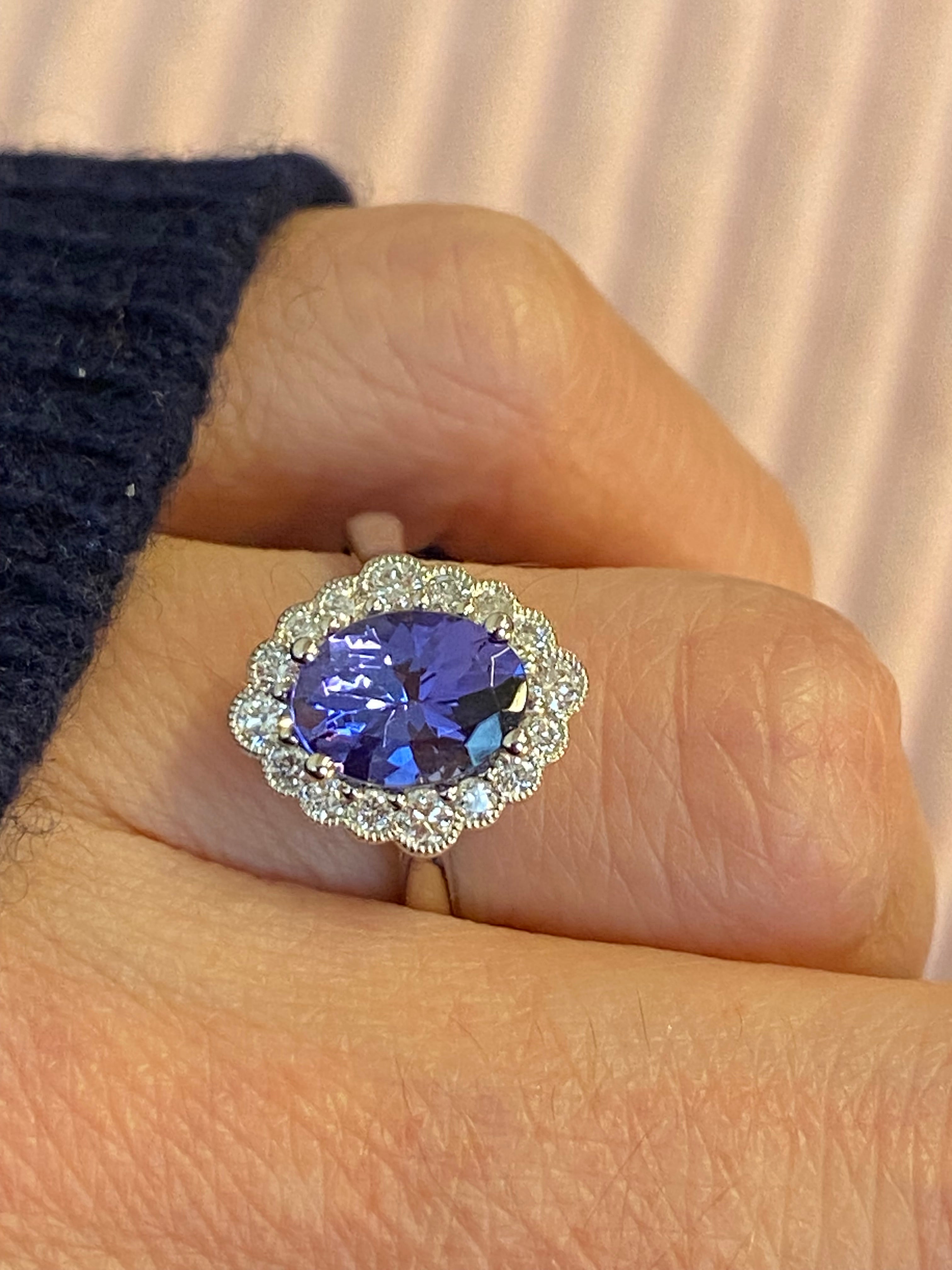 1.99 CTW Tanzanite and Natural Diamond Halo Ring in Platinum