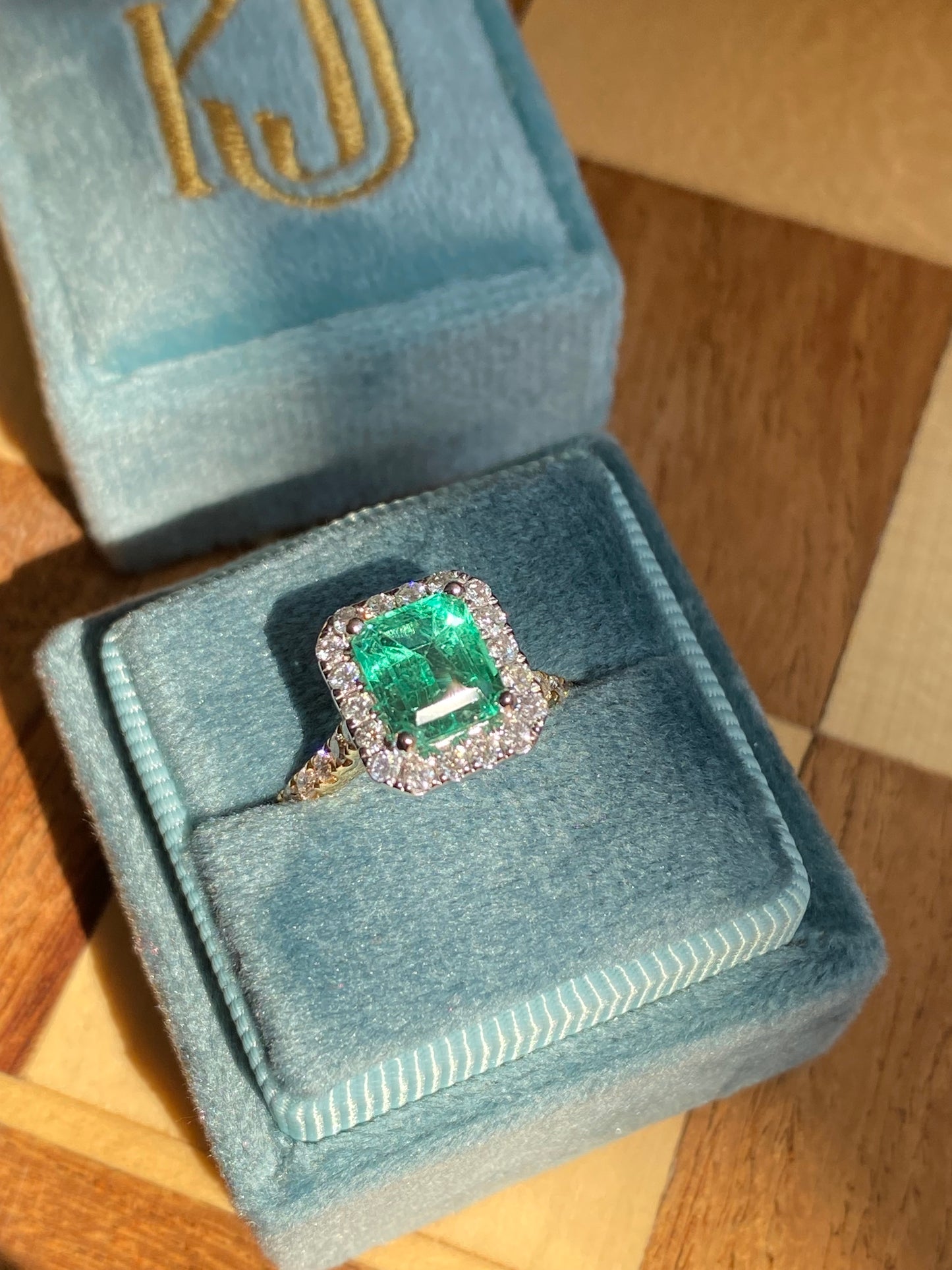 1.64 Carat Colombian Emerald and Natural Diamond Ring in 18ct White and Yellow Gold