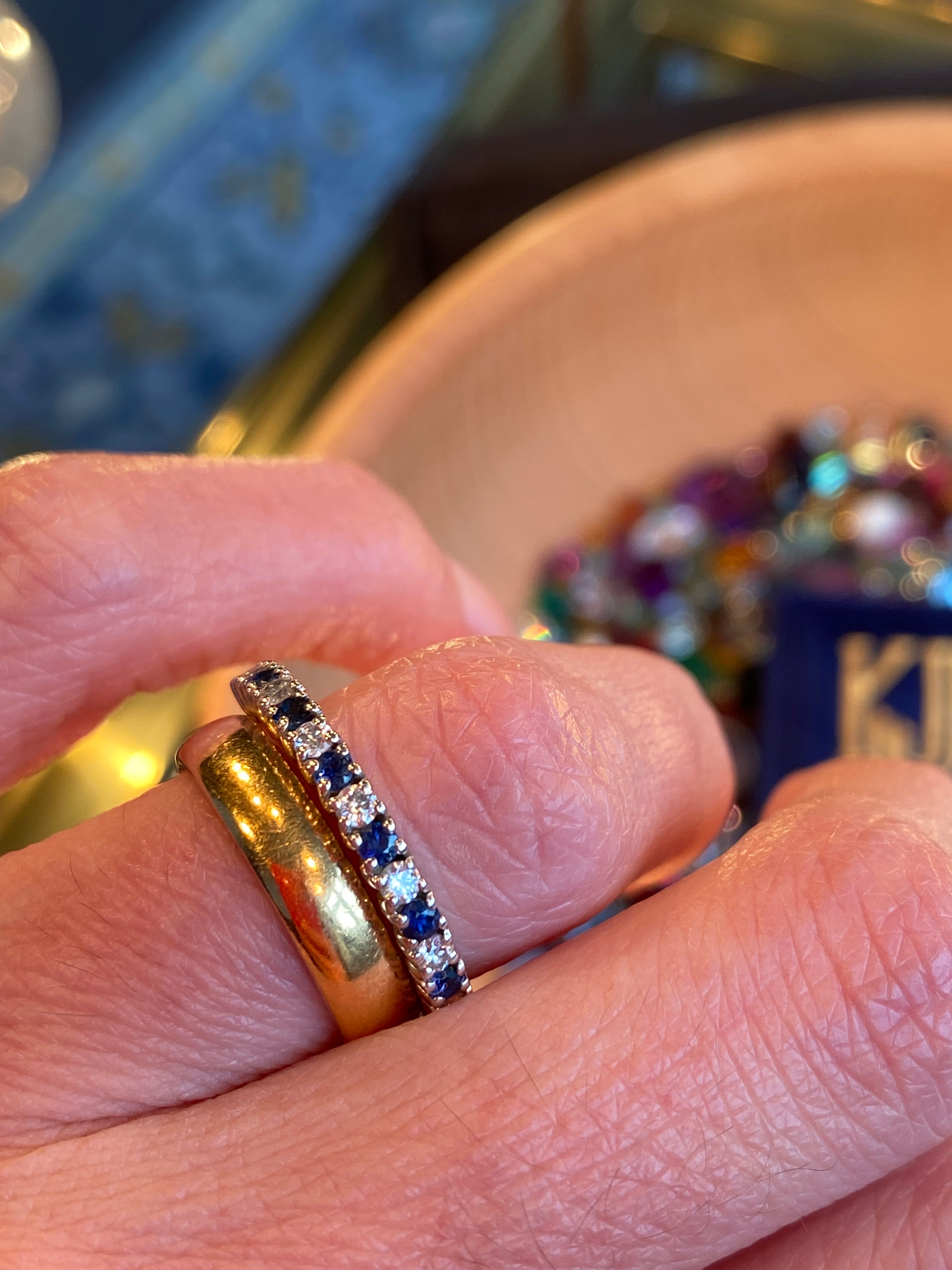 0.47ctw Natural Sapphire and Moissanite Eternity Stacking Ring