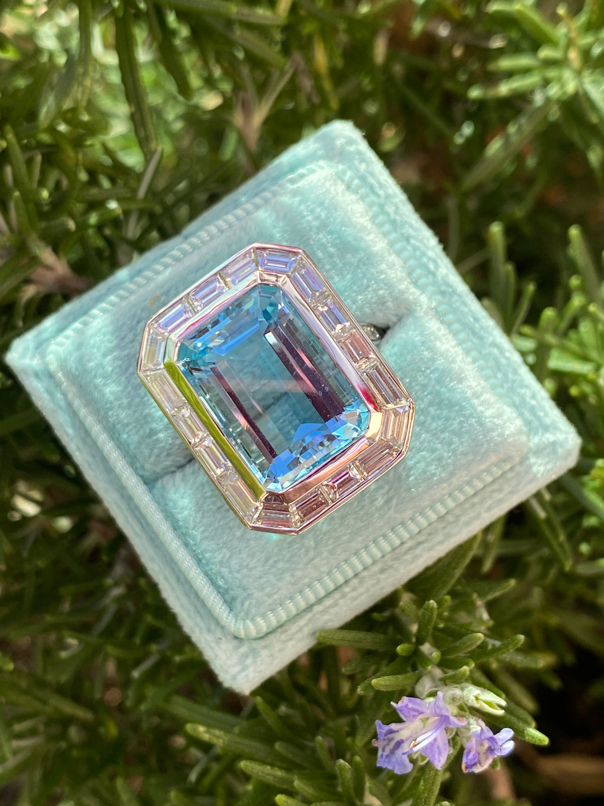 9.98 CTW Santa Maria Aquamarine and Natural Diamond Halo Ring in Platinum