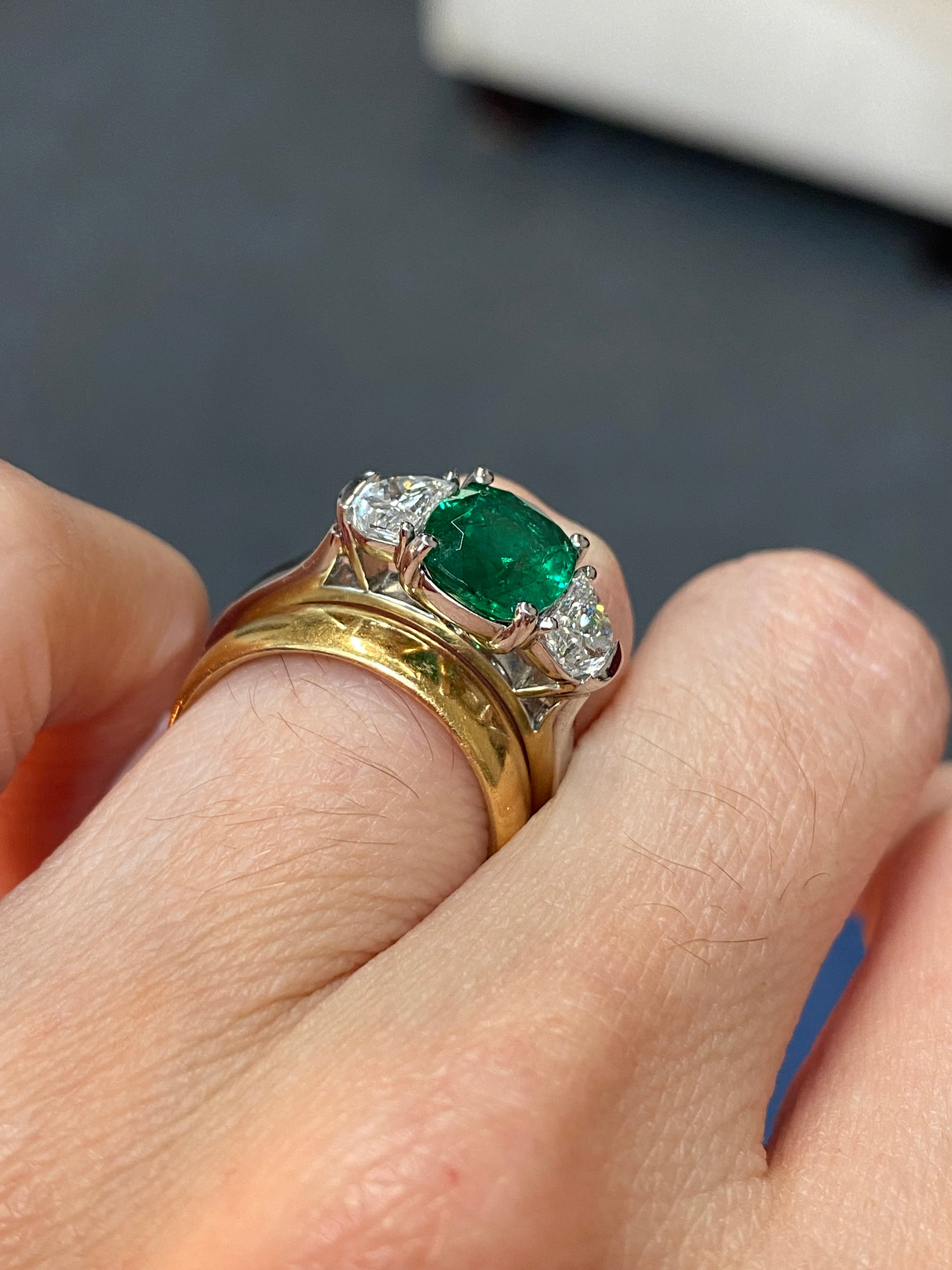 2.77 CTW Colombian Emerald and Natural Diamond Three Stone Engagement Ring Platinum