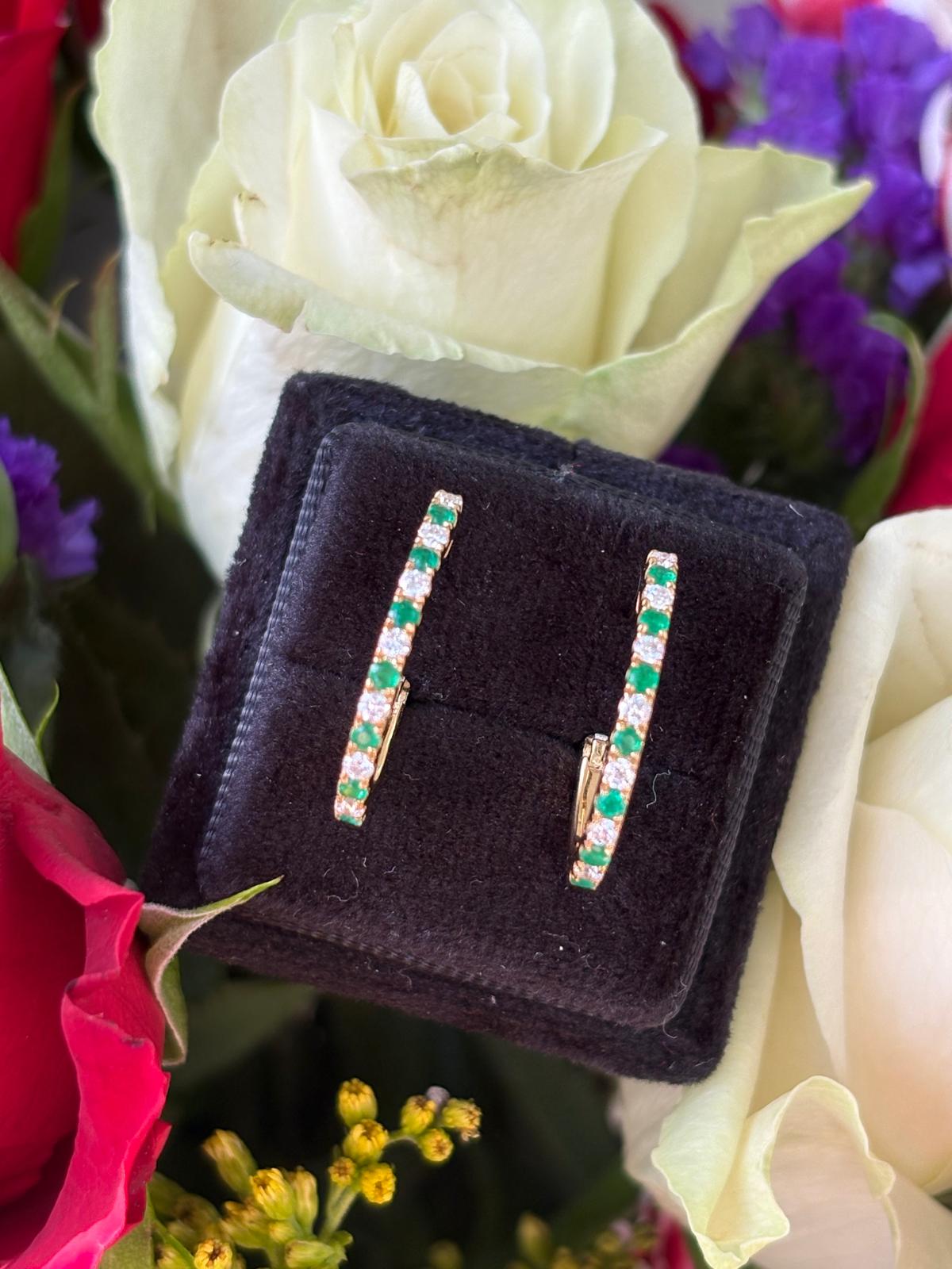 Emerald and Diamond Hoop Earrings in 18ct Yellow Gold