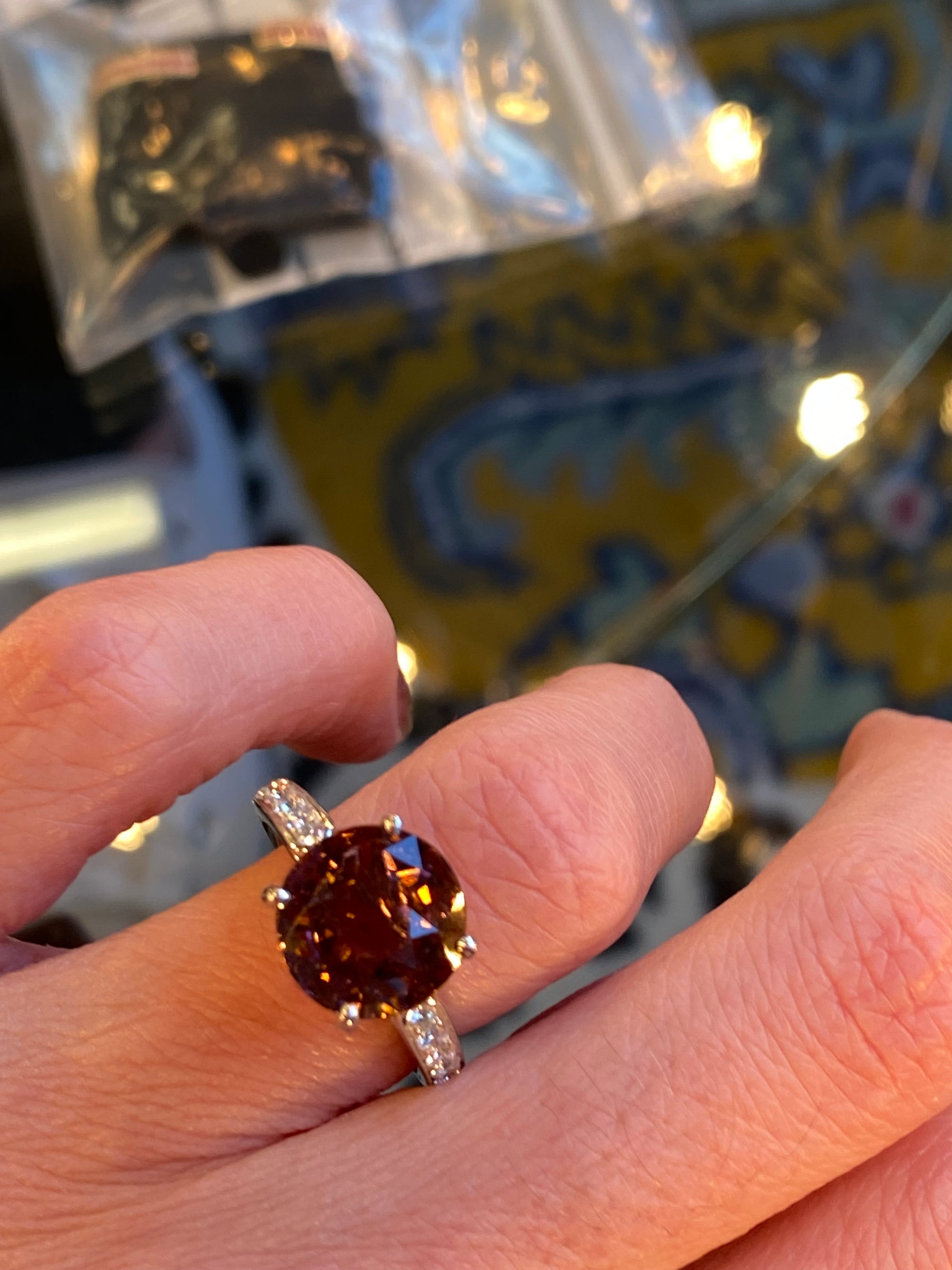 5.09 Carat Round Cut Pink Tourmaline and Natural Diamond Engagement Ring in Platinum