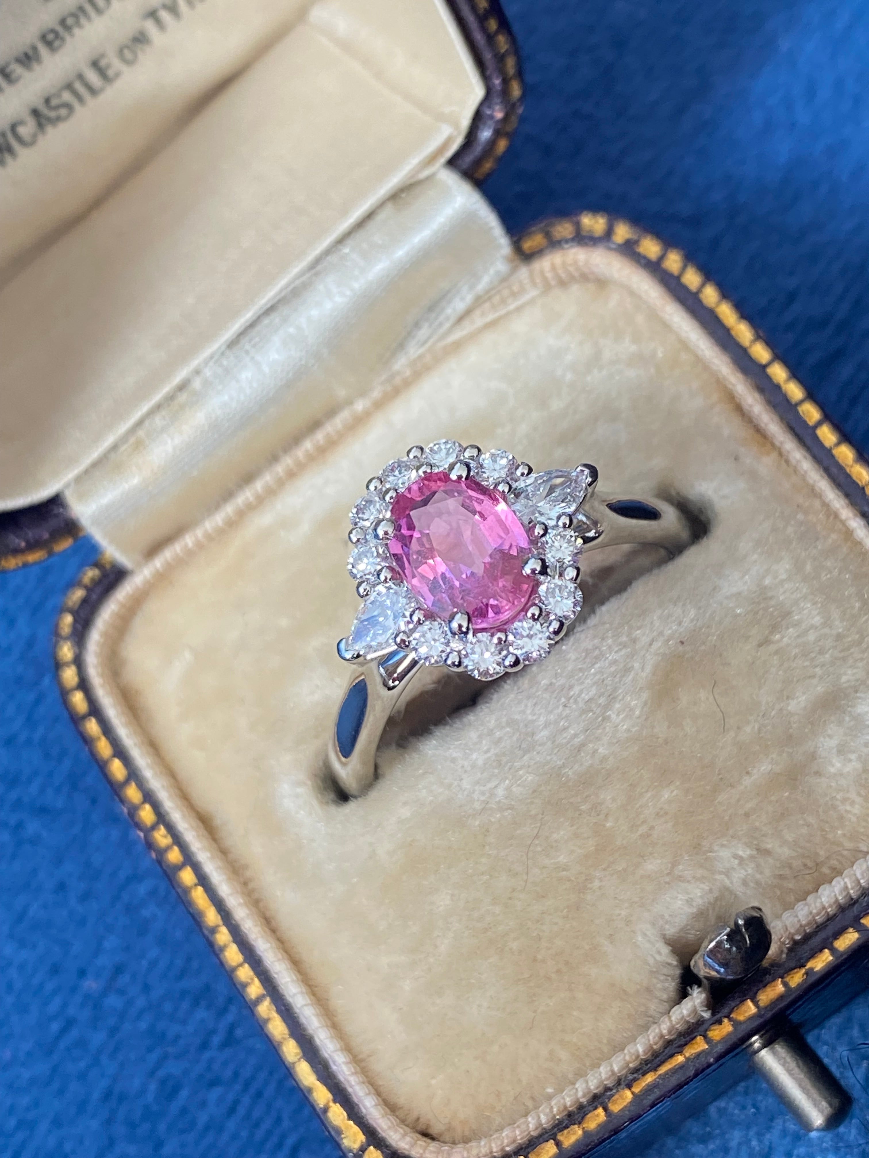 1.46 CTW Pink Sapphire and Natural Diamond Ring in Platinum