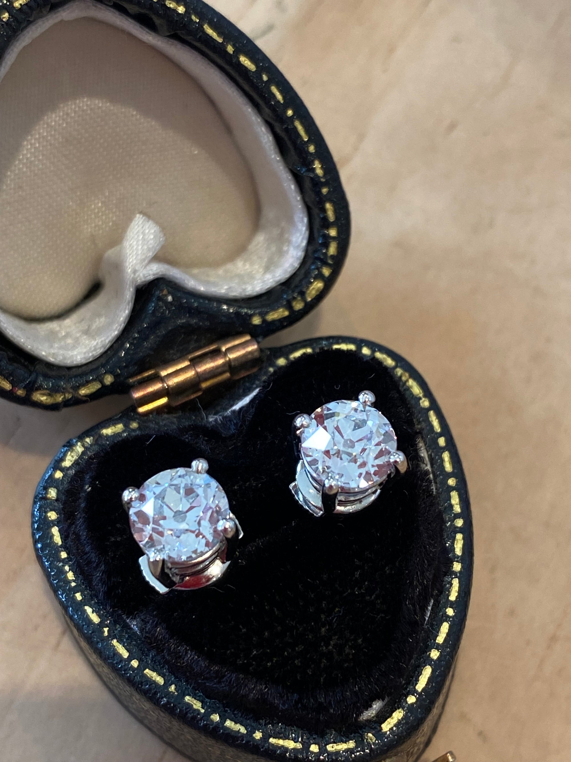 Heritage 2.00 CTW + Old Cut Lab Grown Diamond Solitaire Stud Earrings, at Least F Colour / VS Clarity