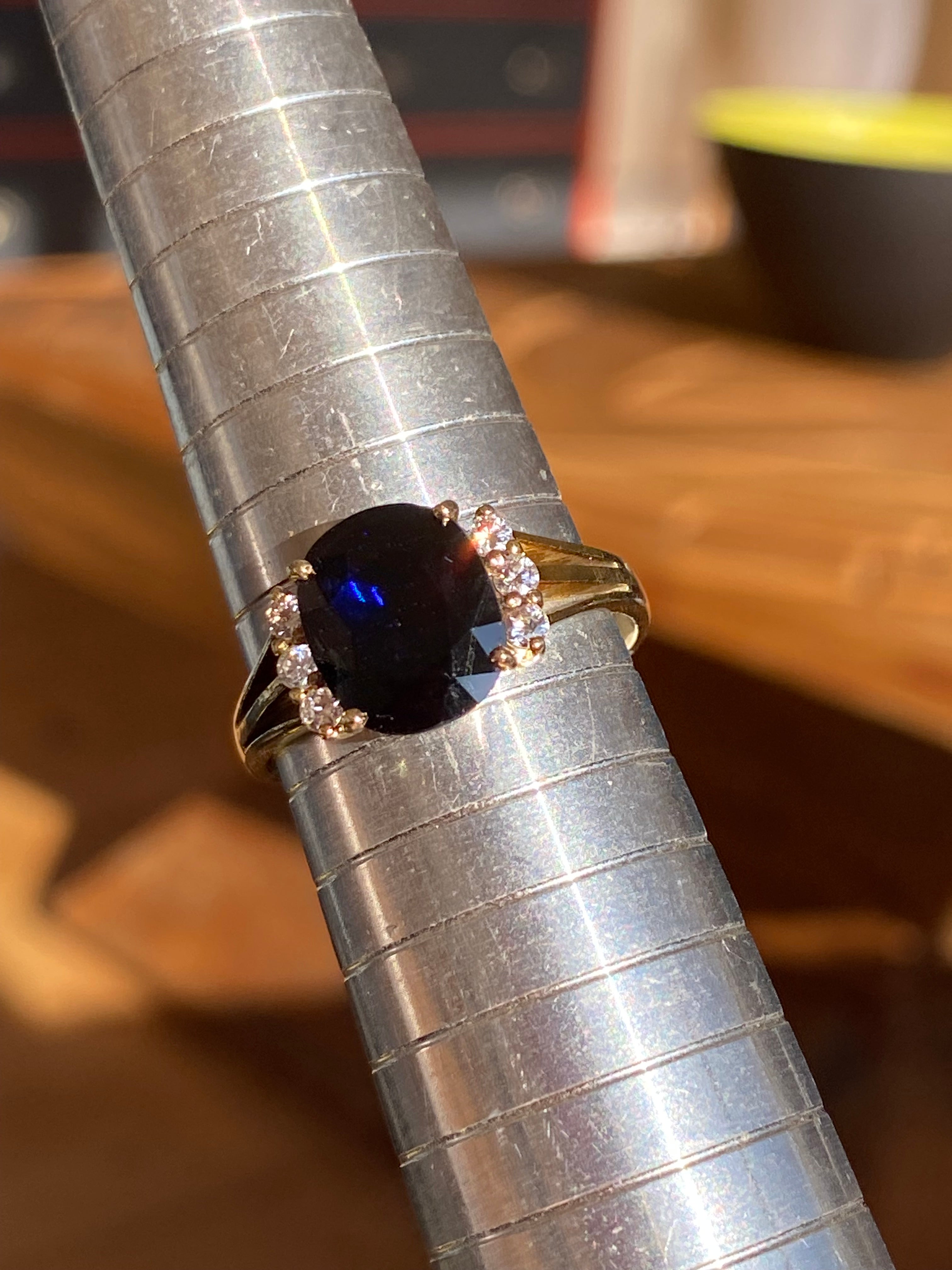 Vintage 3.80 Carat Sapphire and Diamond Ring in 14ct Yellow Gold