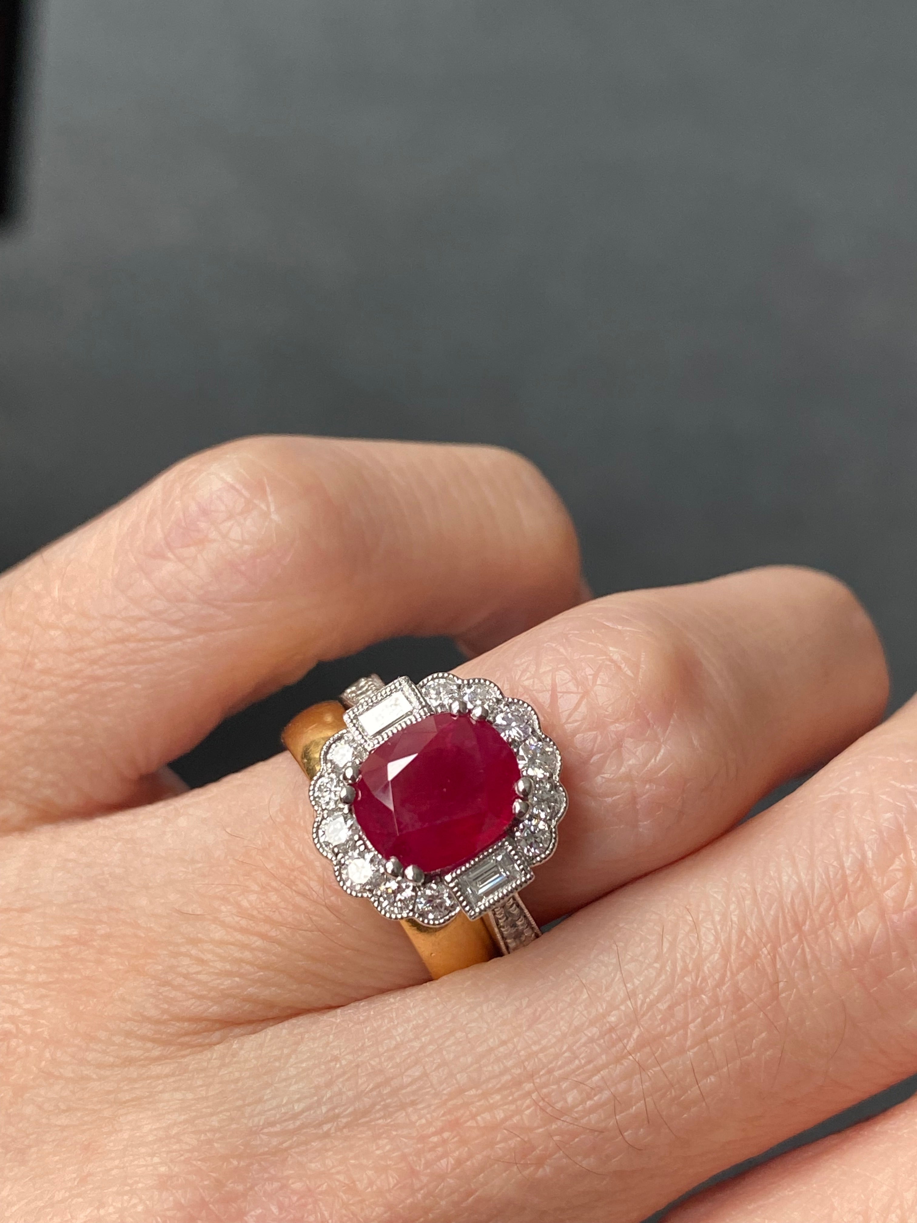 3.54 Carat Oval-Cut Ruby and 0.77 ctw Natural Diamond Halo Ring in Platinum