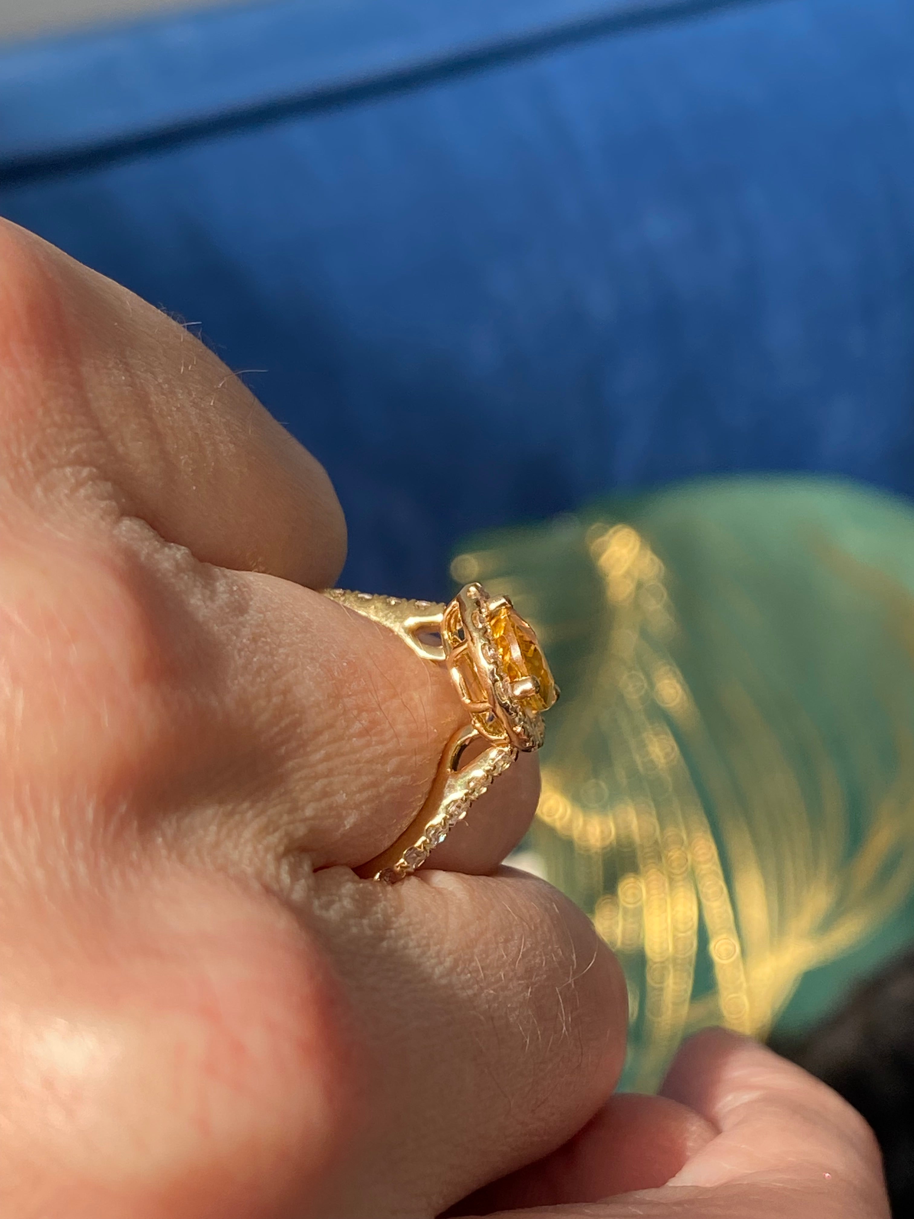 2.72 CTW Pear Cut Orange Sapphire and Natural Diamond Ring in 18ct Yellow Gold