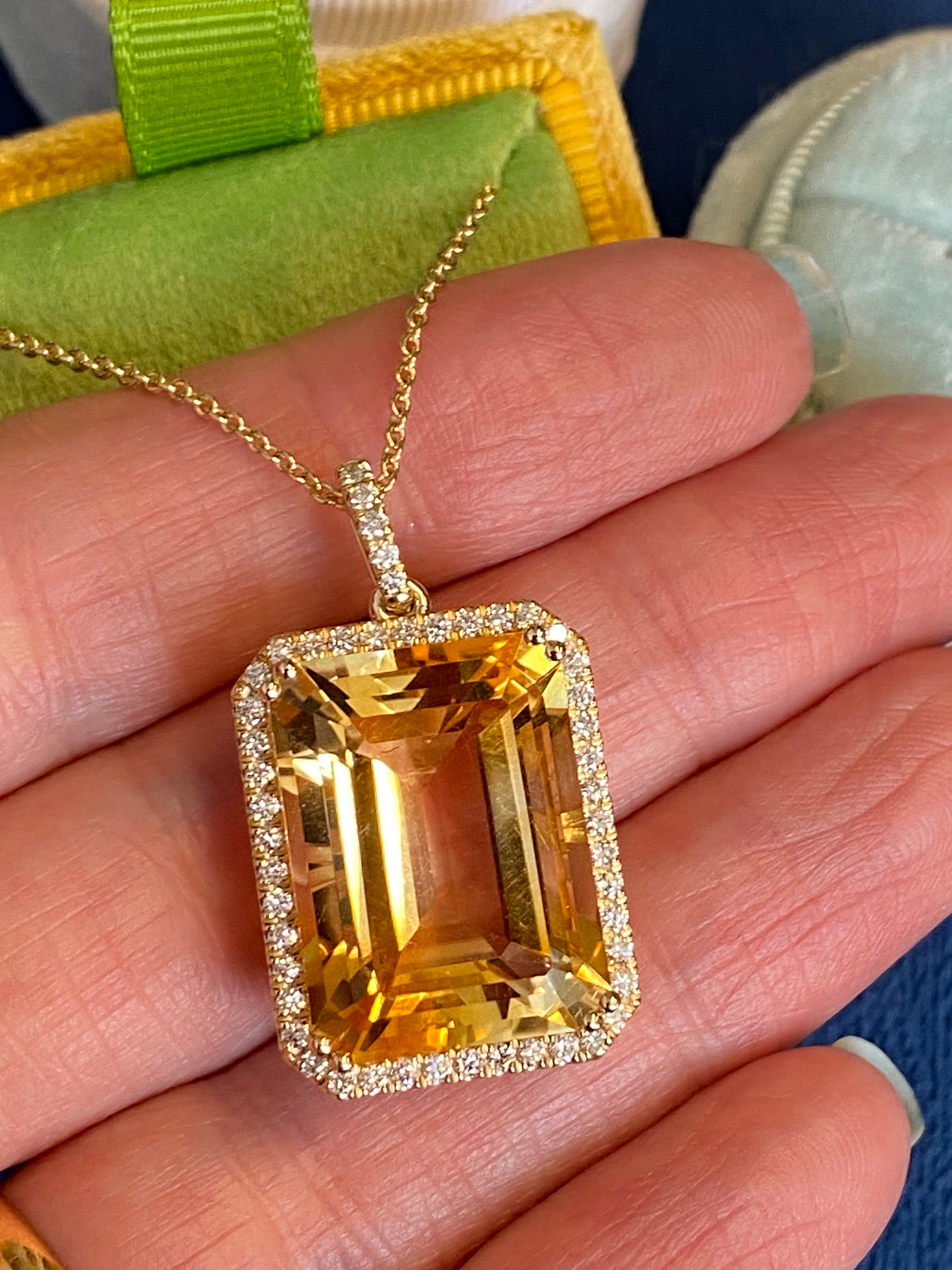 21.85 Carat Citrine and Natural Diamond Pendant Necklace in 9ct Yellow Gold