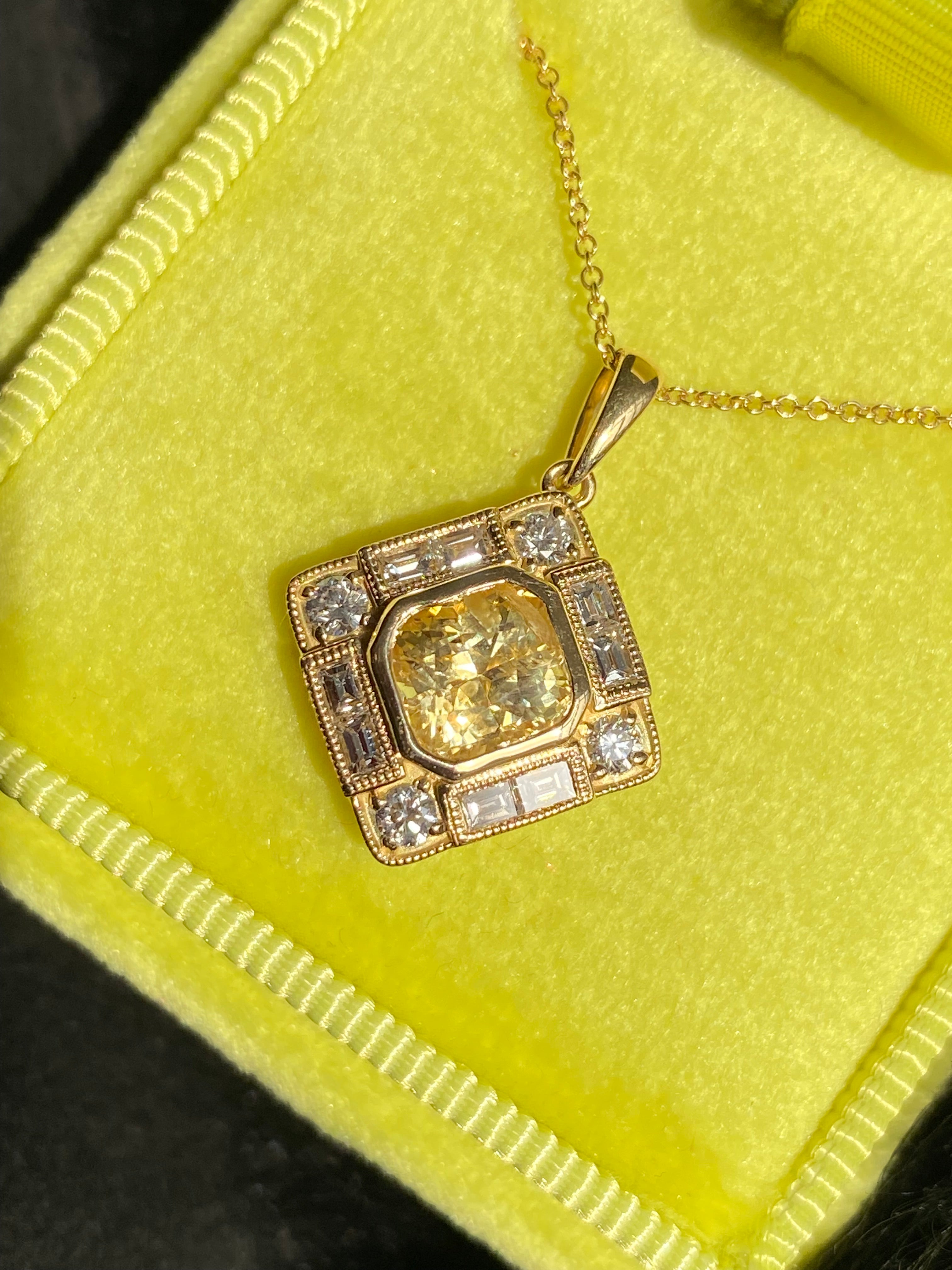 Beautiful Yellow Sapphire and Natural Diamond Pendant Necklace in 18ct Yellow Gold