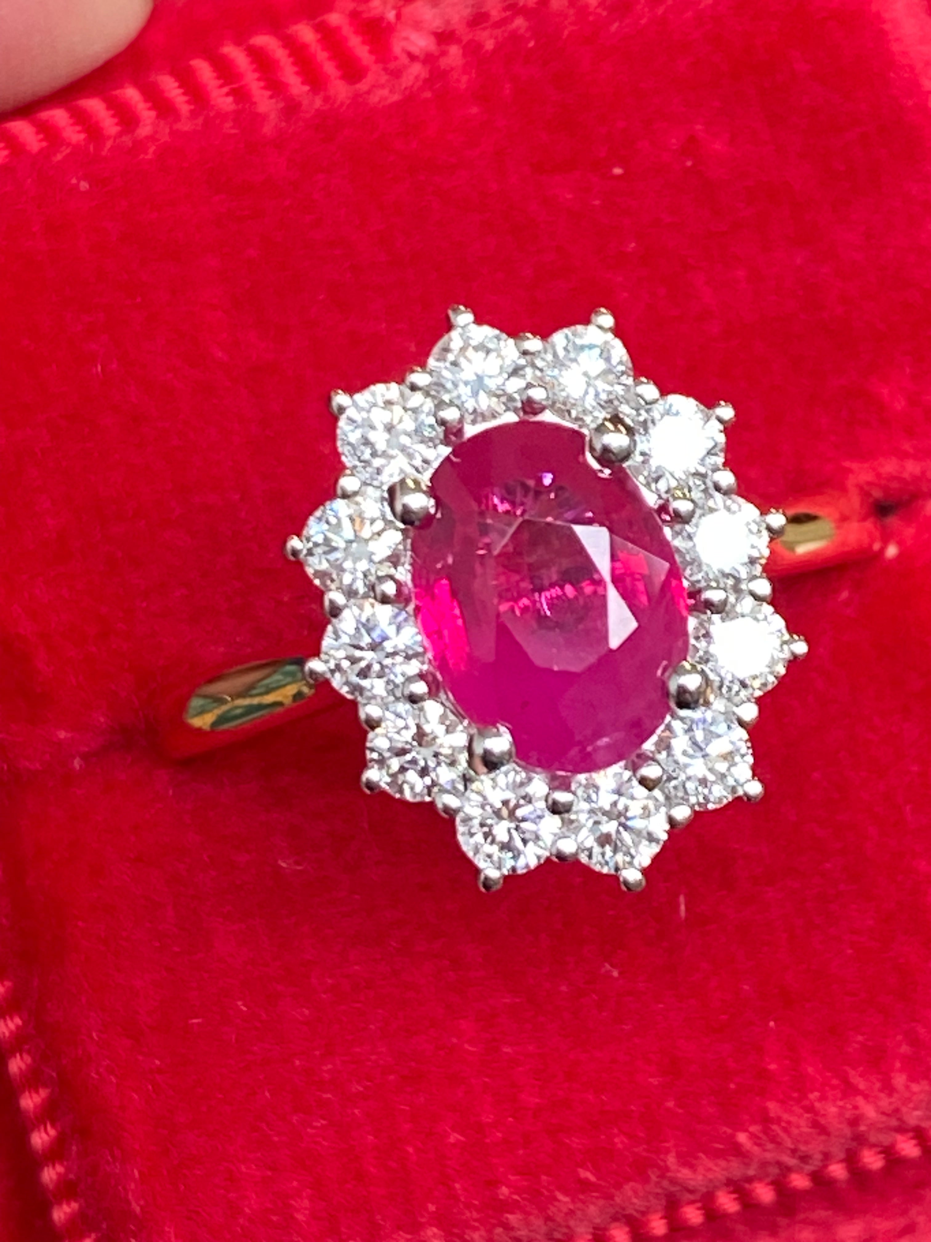 Breathtaking Ruby and Natural Diamond Halo Ring in Platinum and 18ct Yellow Gold