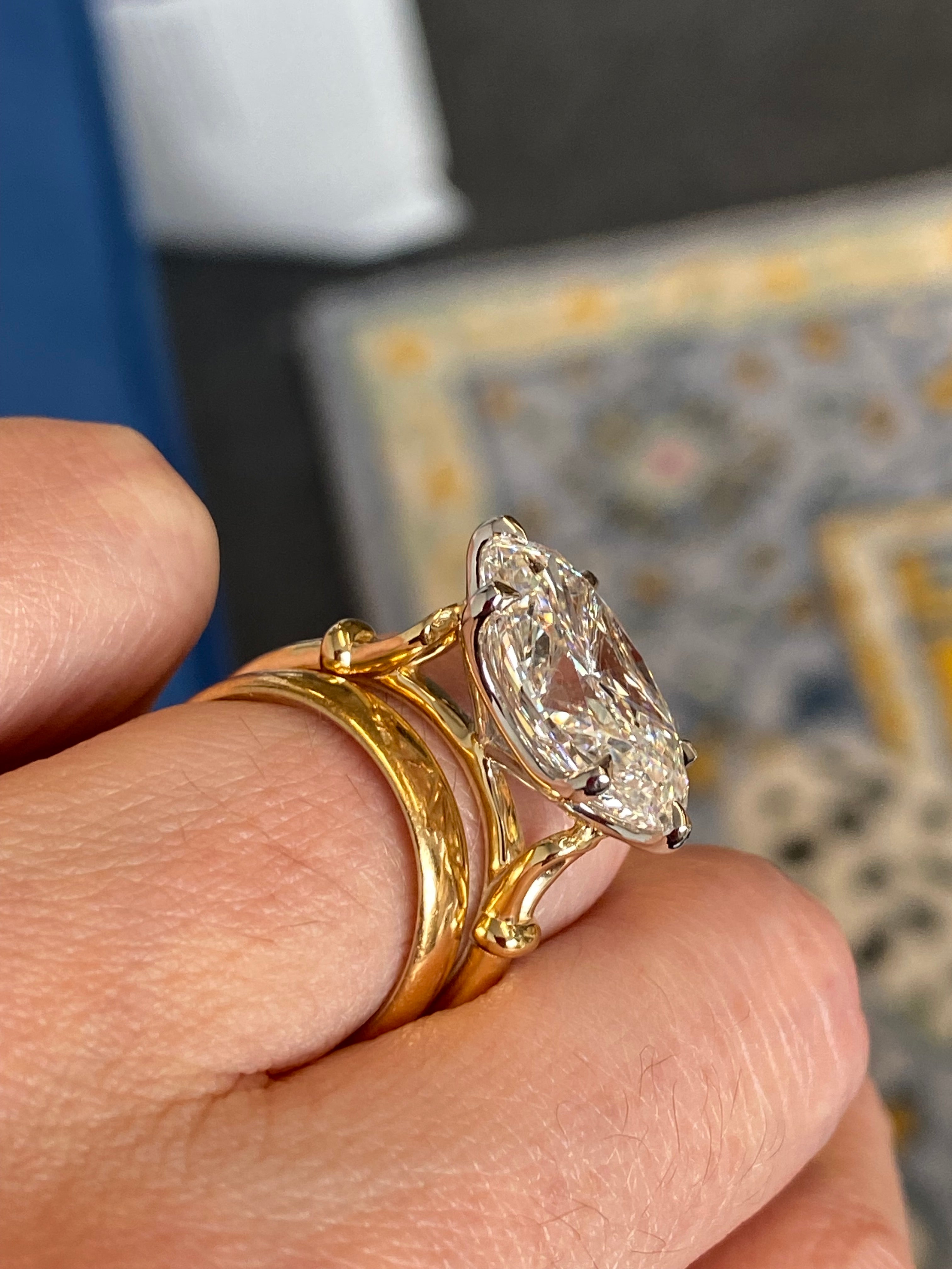 8.01 Carat Oval Cut Lab Diamond East West Solitaire Engagement Ring in 18ct Yellow Gold and Platinum